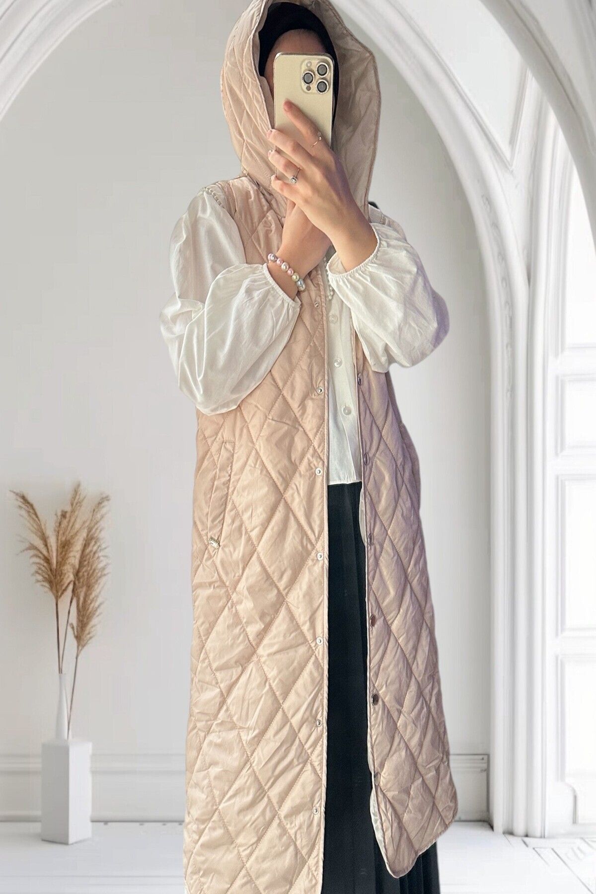 Qalina Life-Quilted Hooded Lined Long Filling Vest with Pockets 4