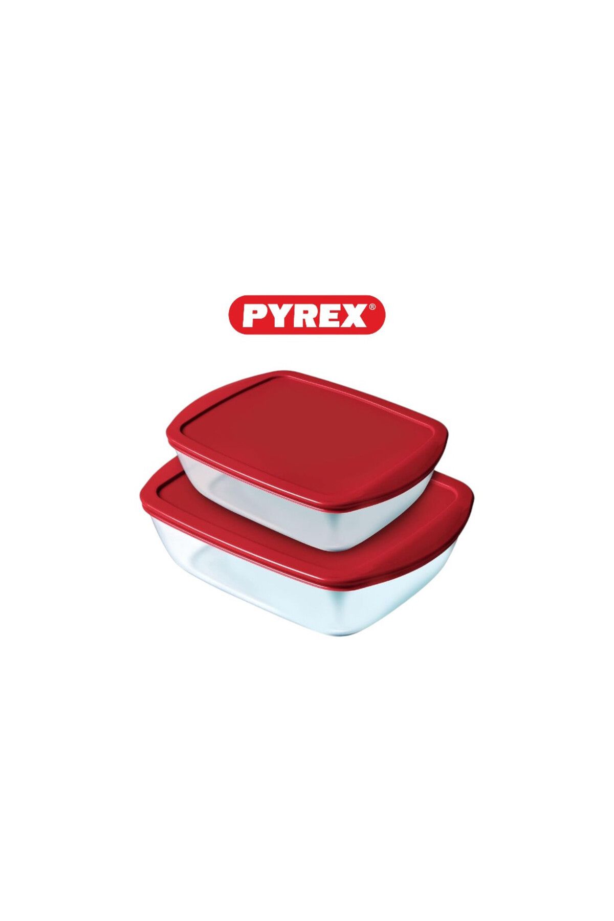 Pyrex-كوك اند ستور - طقم مكون من 2 طبق مستطيل بغطاء أحمر - سعة 1.2+2.5 لتر 1