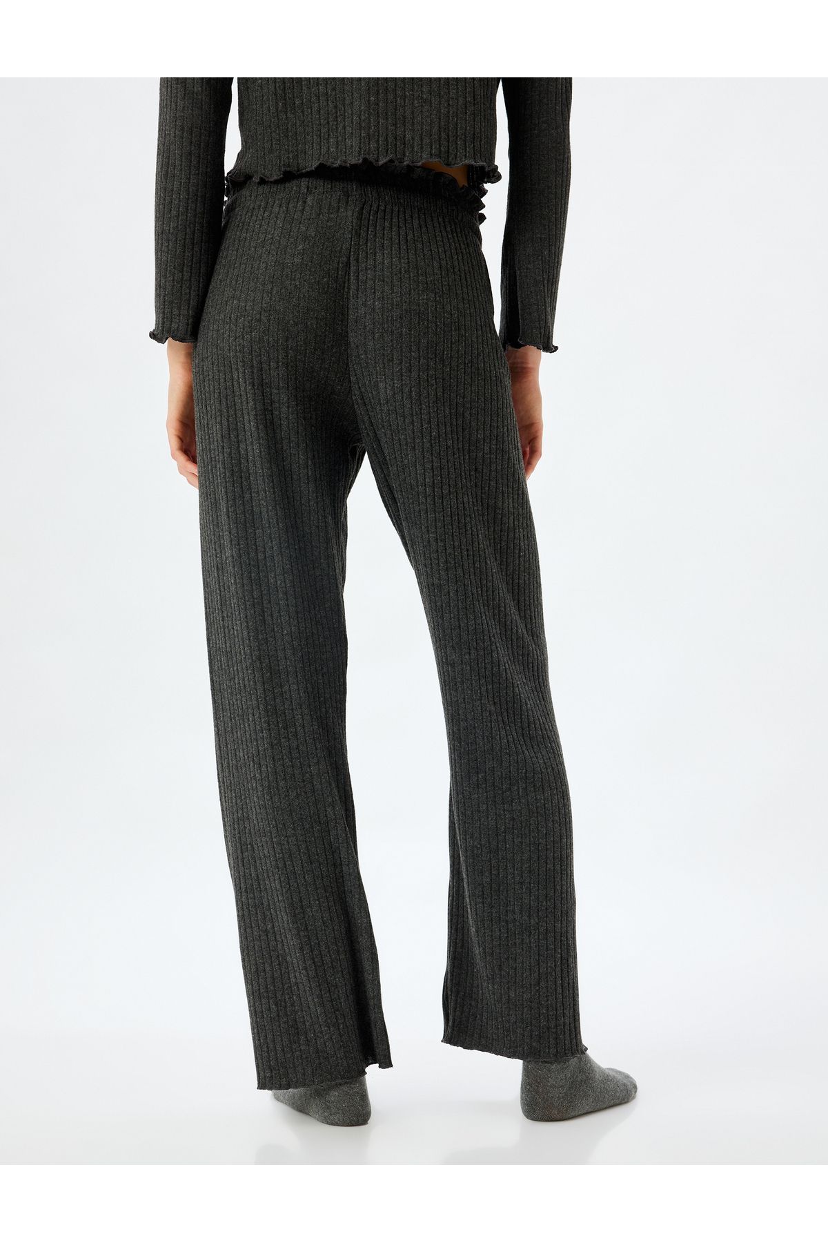 Koton-Soft Textured Knitted Pajama Bottom - Wide Leg and Elastic Waist Lacing 4