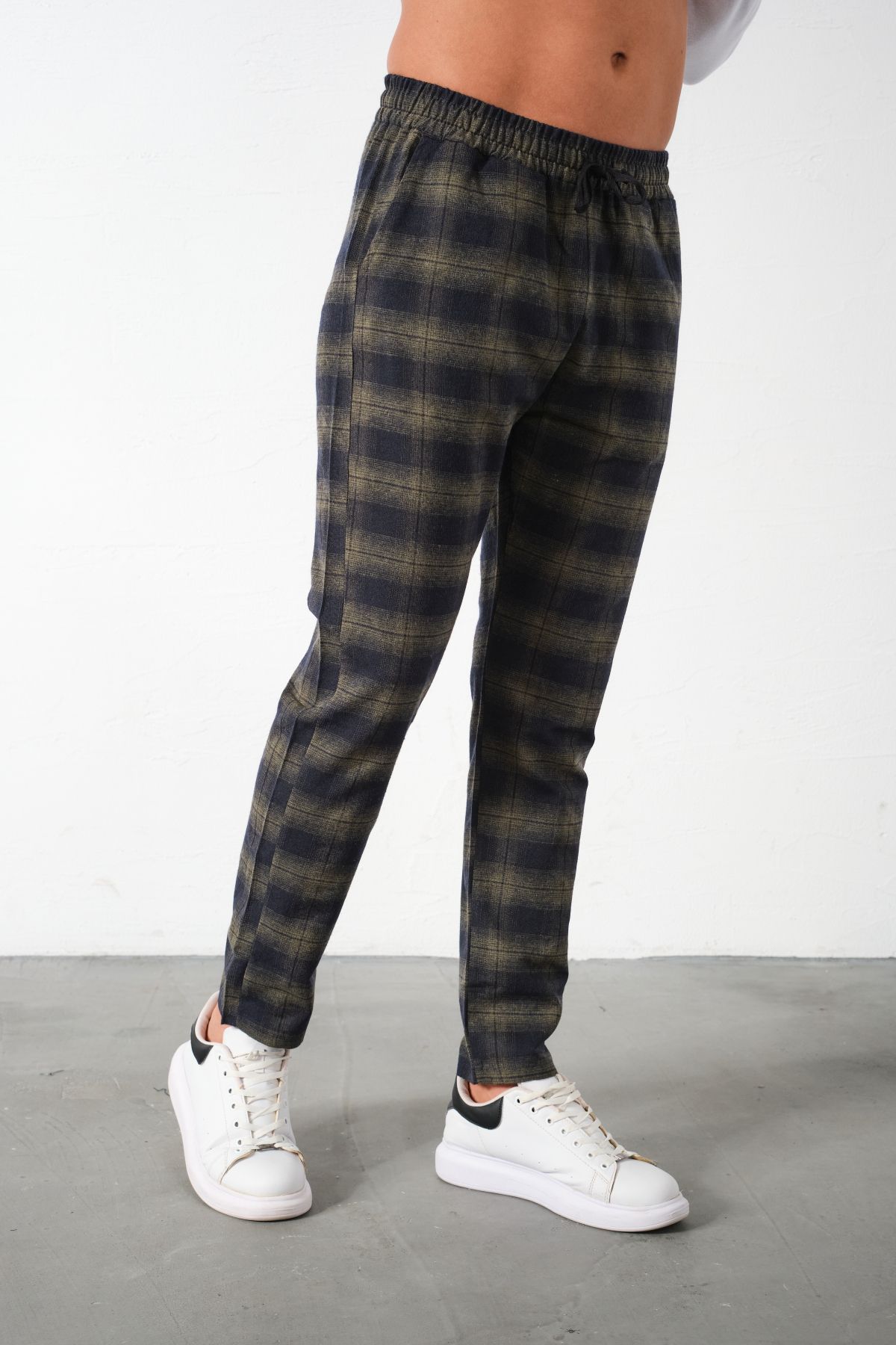 Domoda-Khaki Plaid Flannel Pajama Bottoms Relaxed Fit Close-Fitting Cotton Men's Trousers 4