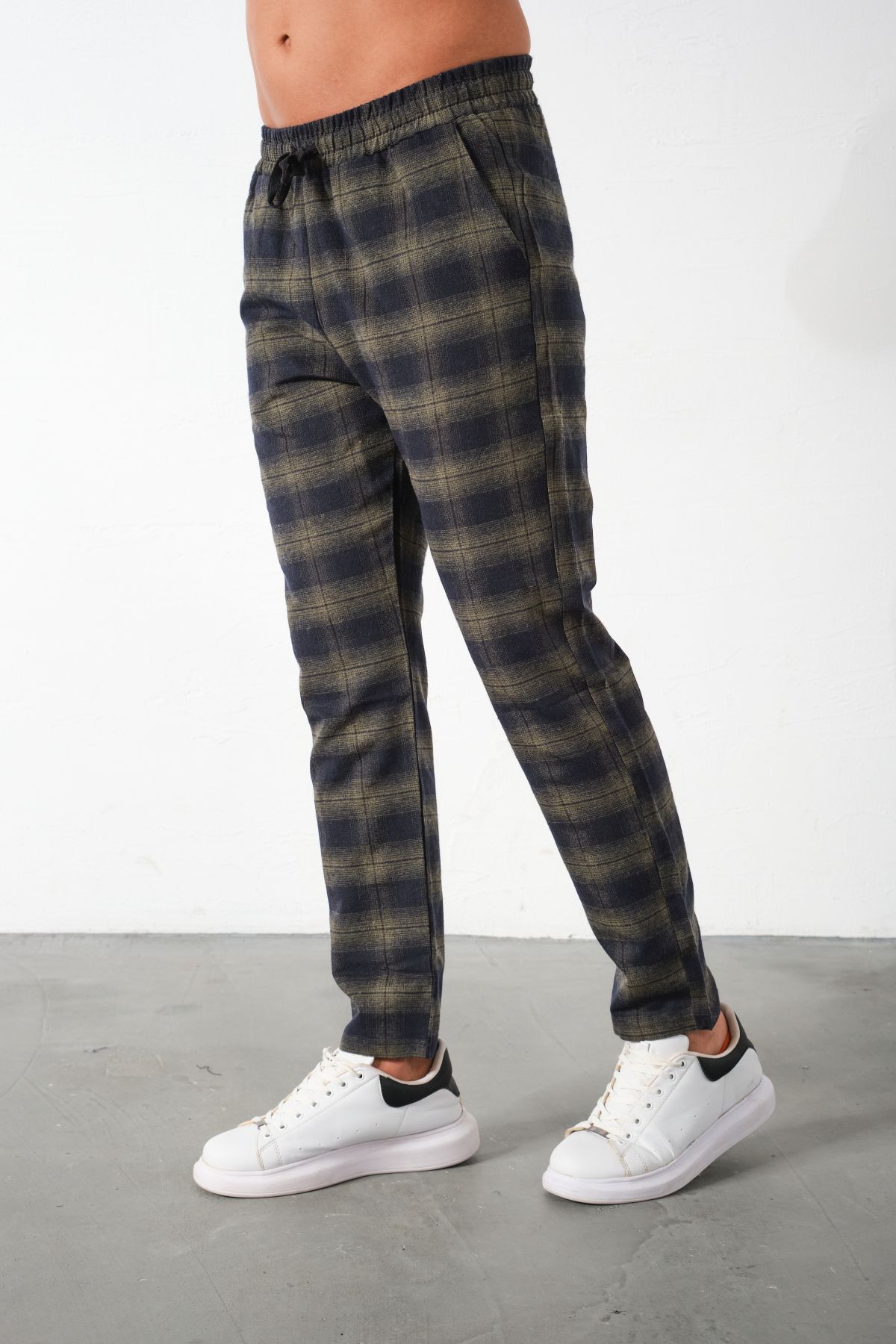 Domoda-Khaki Plaid Flannel Pajama Bottoms Relaxed Fit Close-Fitting Cotton Men's Trousers 3