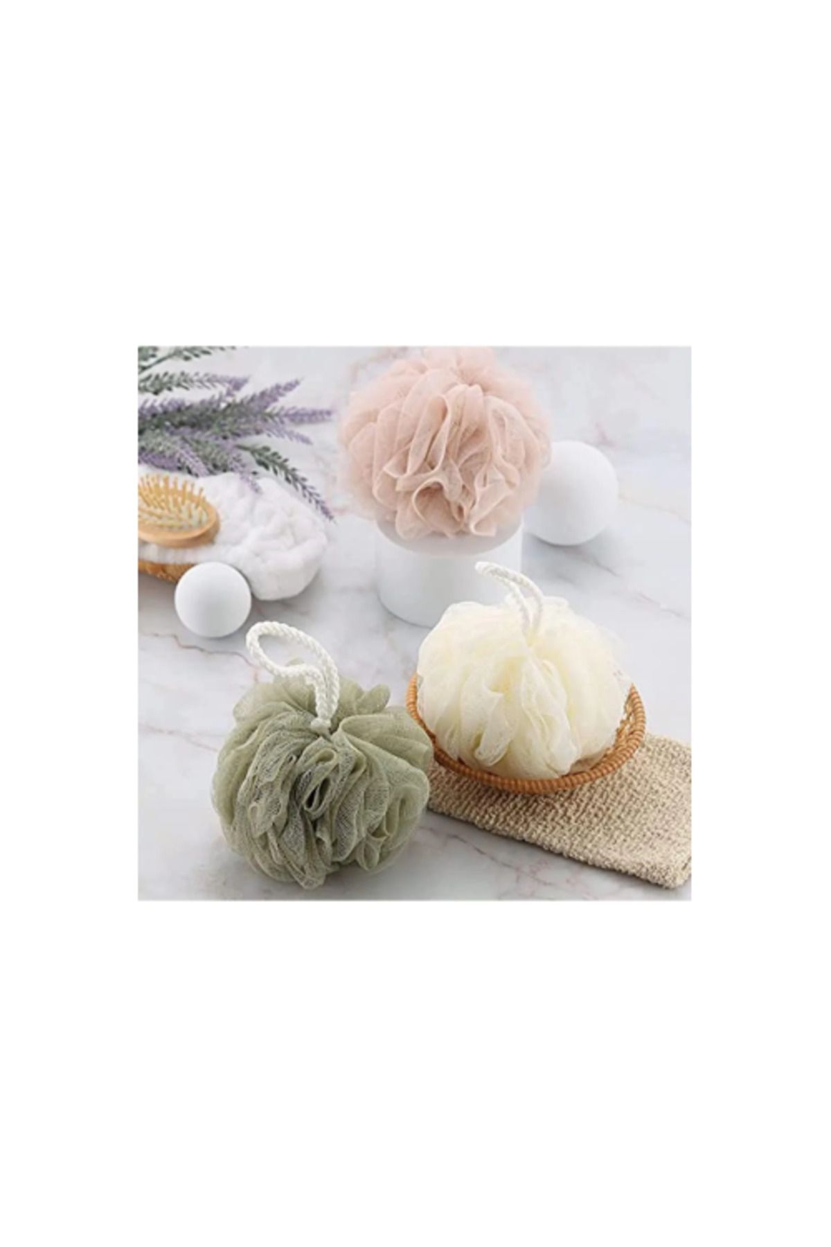 YNSGLOBAL Banyo Lifi Yumuşak Top Lif Naturel Ponpon Banyo Lifi 35 Gr Yumuşak Banyo Lifi