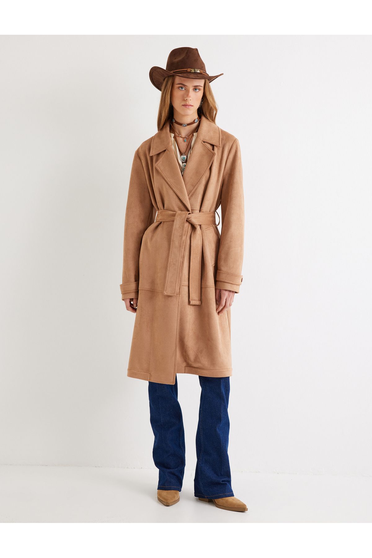 Koton-Faux Suede Trench Coat μακριά με ζώνη 3