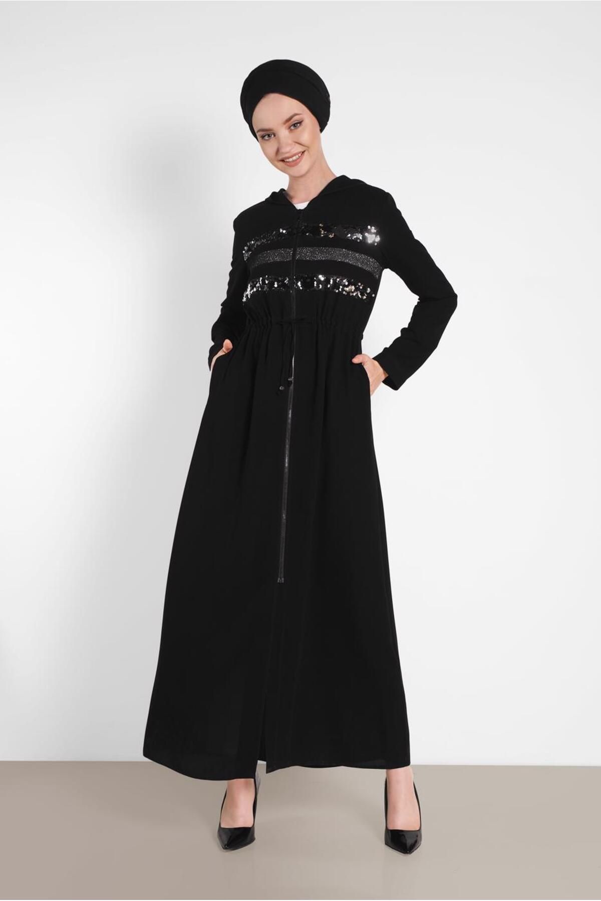 SEquin Detailed Zippered Abaya 8327 Alvina