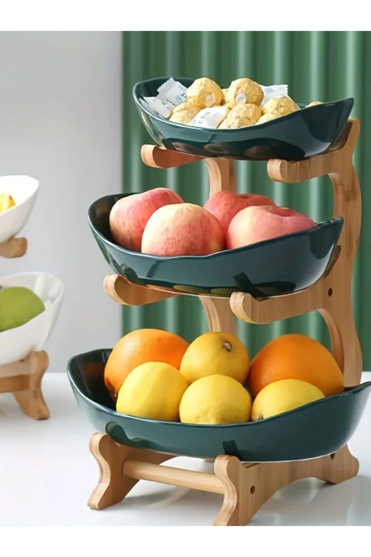 Choice-Double/Three layer Modern Wooden Living Room Multi-layer Snack Net Plastic Fruit Plate Wooden Thr... 8