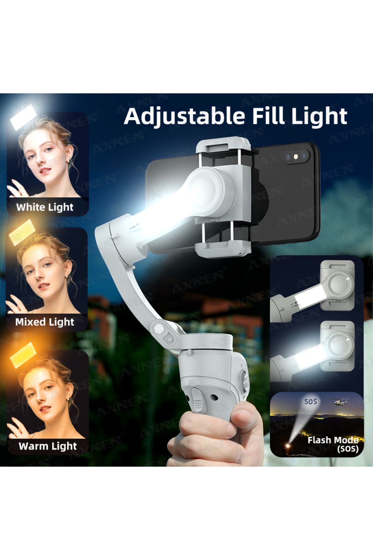 Choice-AXNEN HQ6 3-Axis Handheld Gimbal with Fill Light, Mobile Phone Stabilizer for iPhone Samsung Xiao... 4