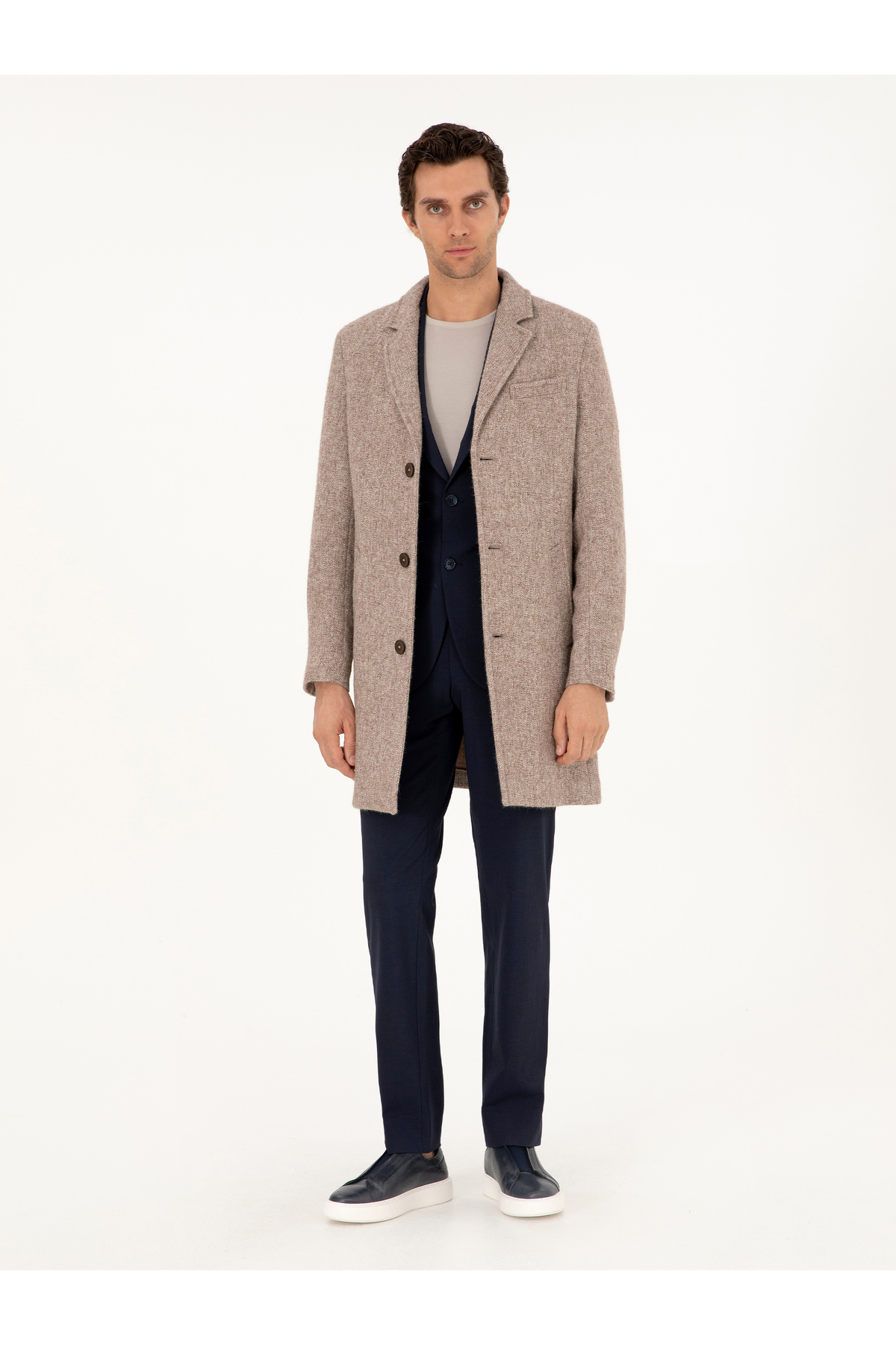 Cacharel Açık Kahverengi Slim Fit Yün Karışımlı Palto 50293729-VR002 görsel 4