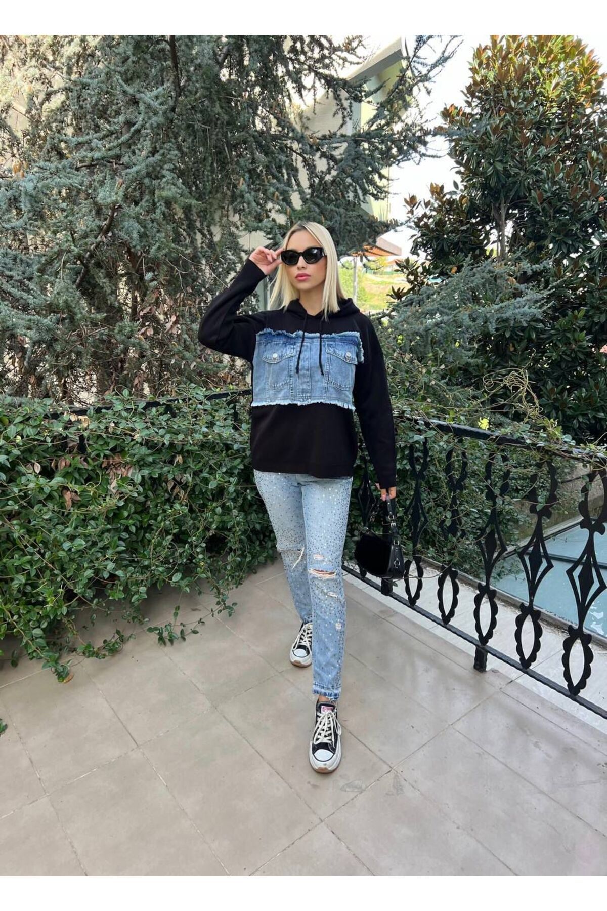 For Angels-Hooded Denim Knitwear Sweater 6