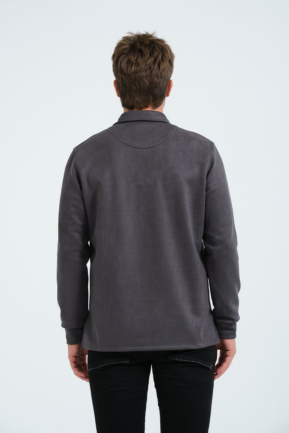 Rich-Cămașă din piele intoarsa pentru barbati gri Tricou Top Camasa groasa Jacheta afumata 7
