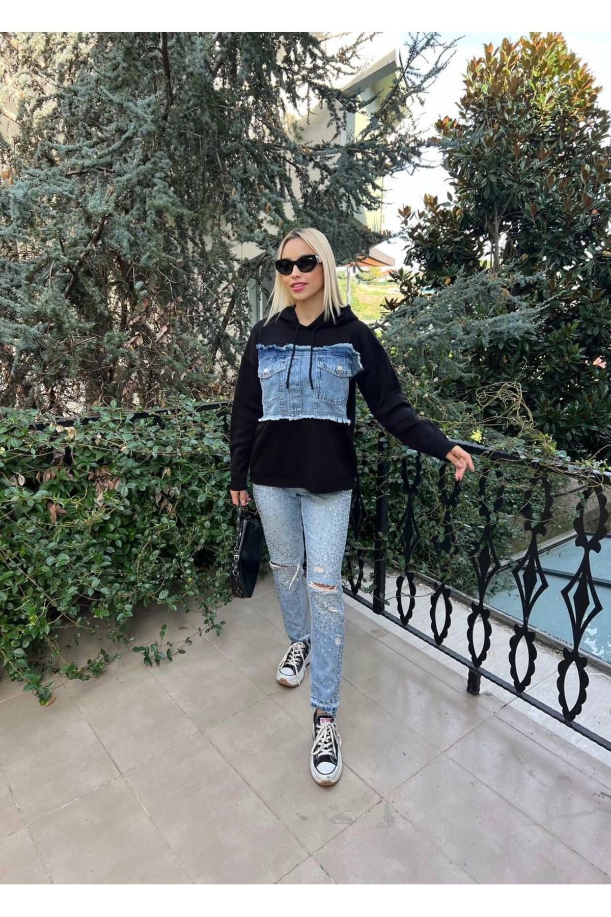 For Angels-Hooded Denim Knitwear Sweater 5