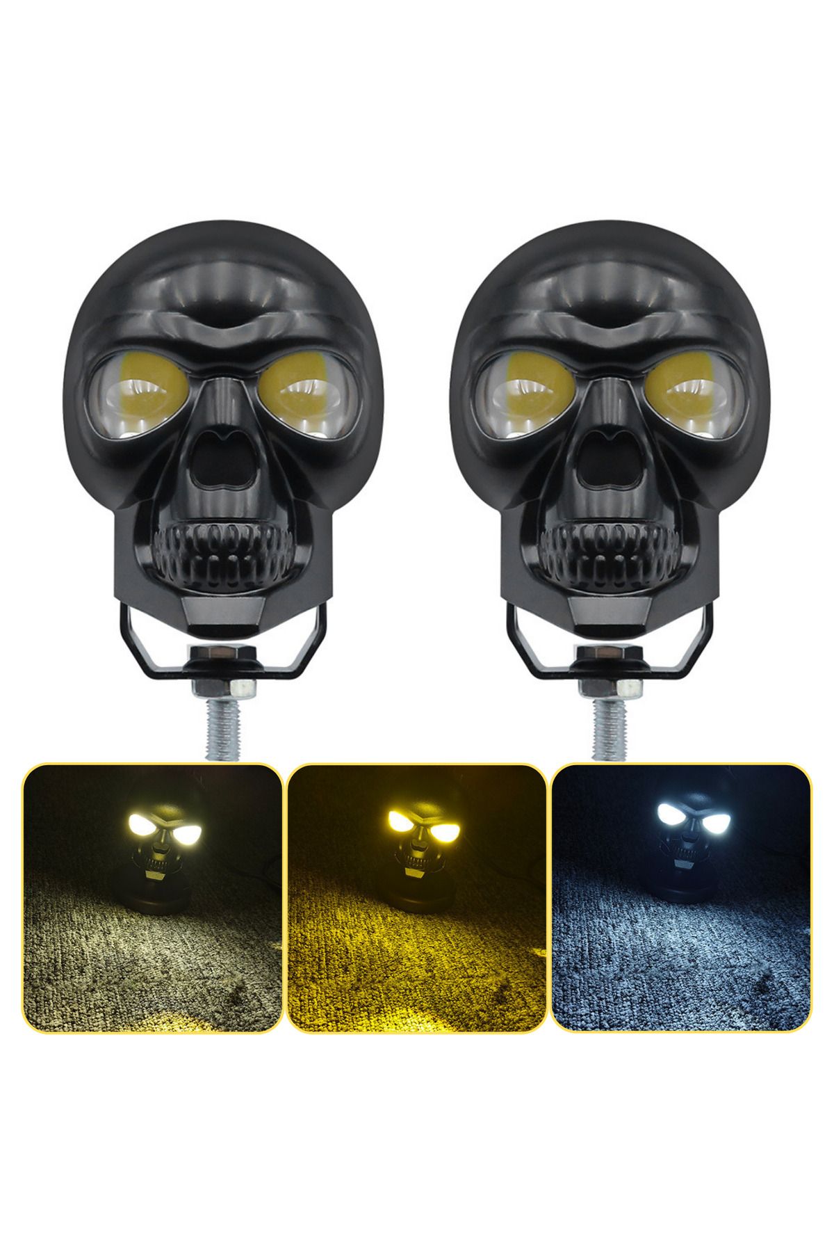 DEKOHOP LED Motosiklet Aydınlatma Sis Lambası Skull Tasarımlı 3 Modlu 12V-24V Yüksek Performanslı Far 2 Adet