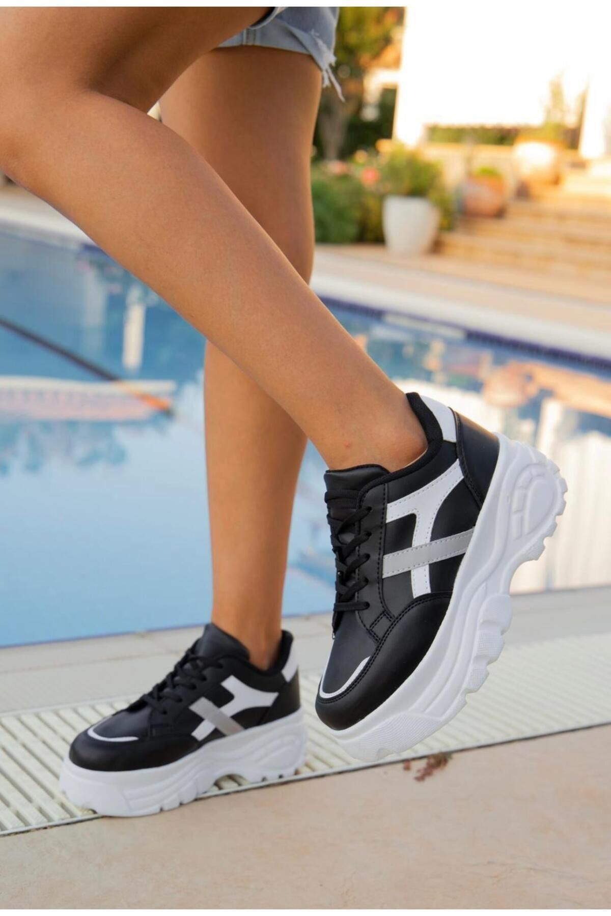 Preux Desenli Şık Günlük Kadın Spor Ayakkabı Yüksek Taban 6 Cm Rahat Hafif Sneaker
