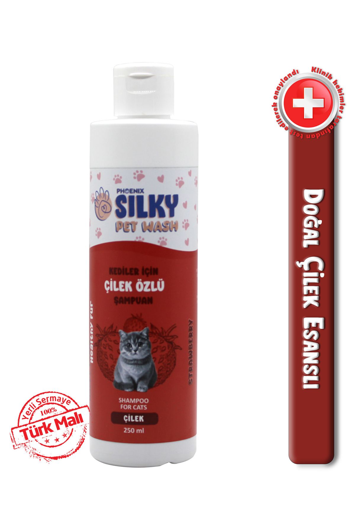 Silky PetWash - Kedilere özel Doğal Çilek Özlü Şampuan - 250ml