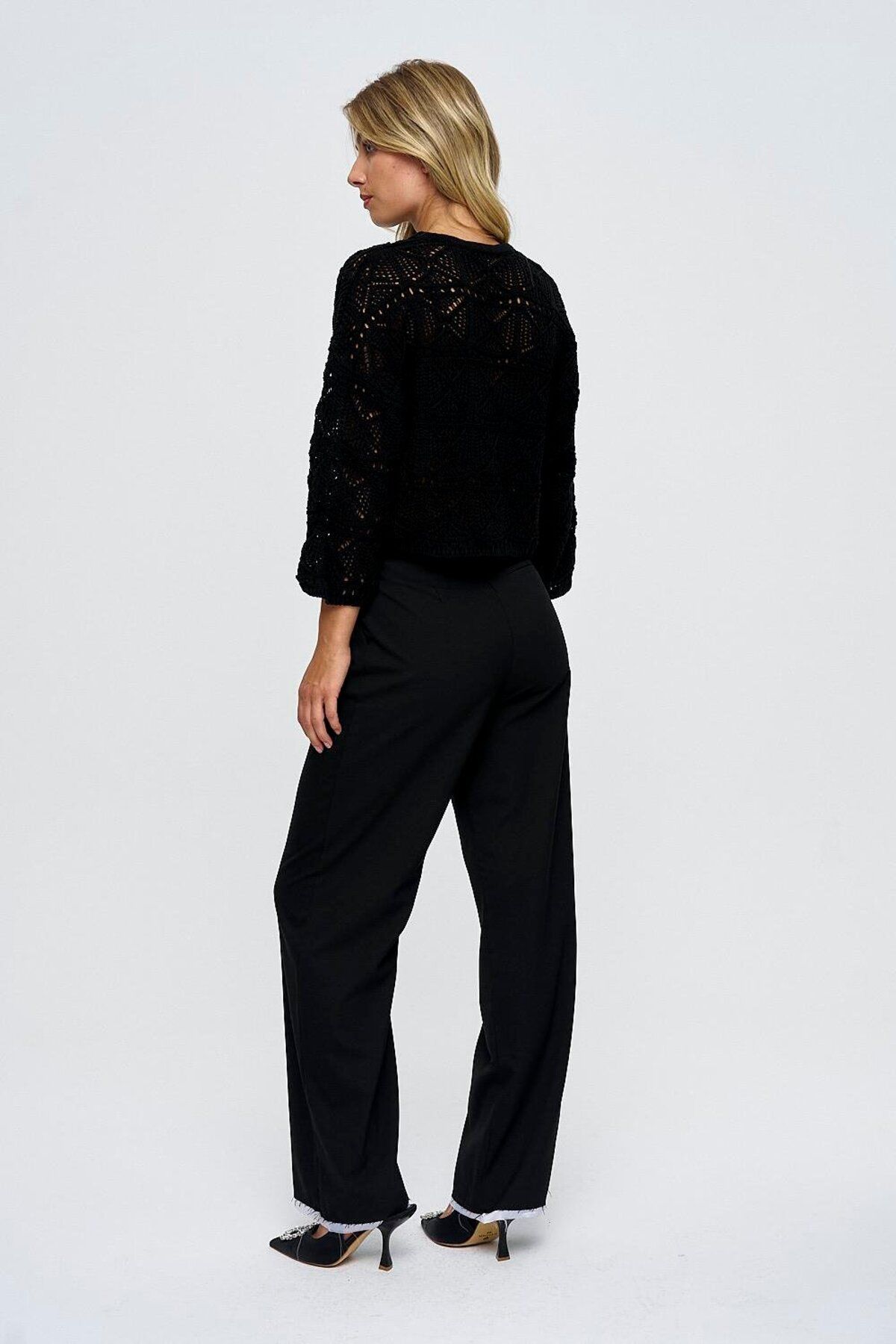 Tuba Butik-Masculine Palazzo Black Women's Trousers 7