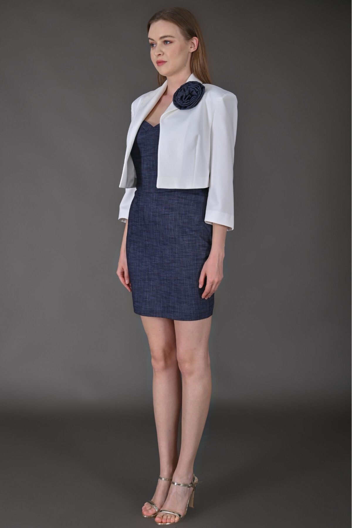 Favori Tekstil-Accessory Detailed Blazer Jacket and Mini Denim Dress Favorite Textile 3