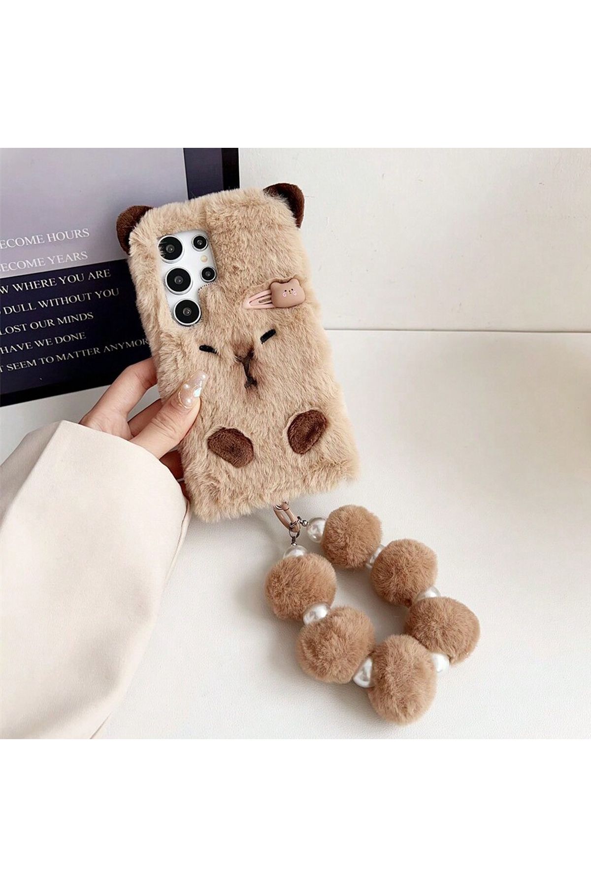 Choice-Cute brown hair clip capybara plush phone case and with chain for Samsung Galaxy S20 S21 S22 S23 ... 6