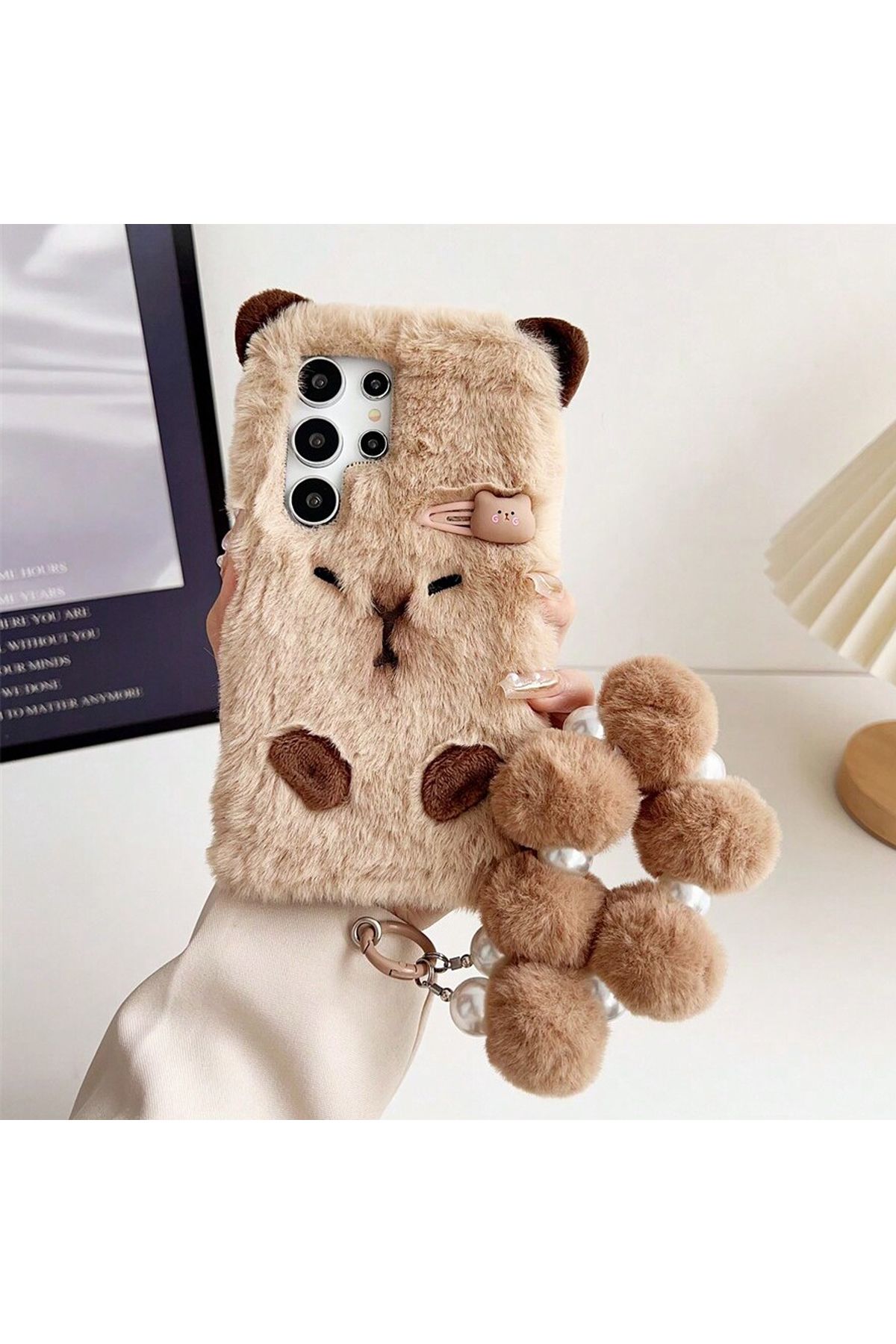 Choice-Cute brown hair clip capybara plush phone case and with chain for Samsung Galaxy S20 S21 S22 S23 ... 2