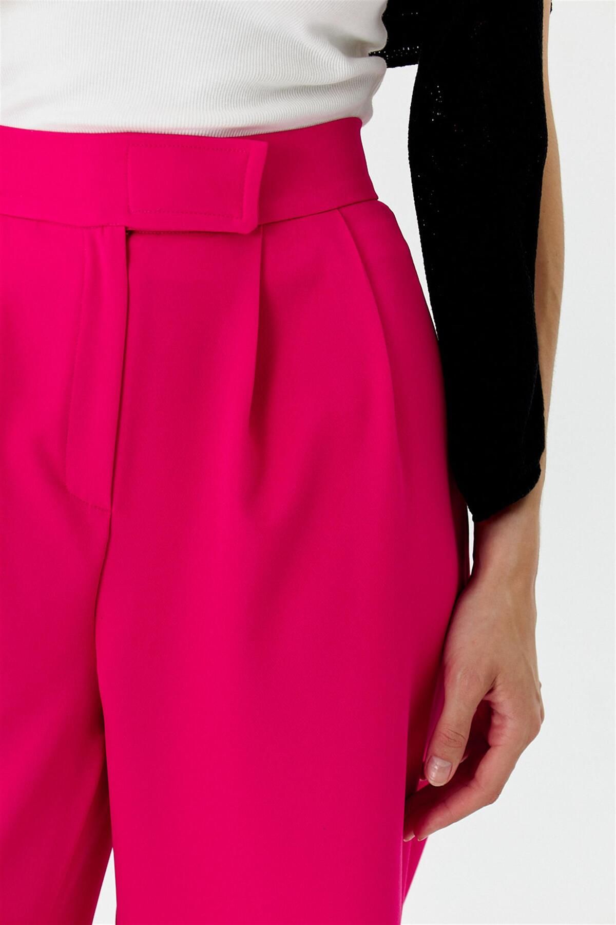 Tuba Butik-Pantaloni de damă Palazzo Fuchsia cu detaliu velcro 7