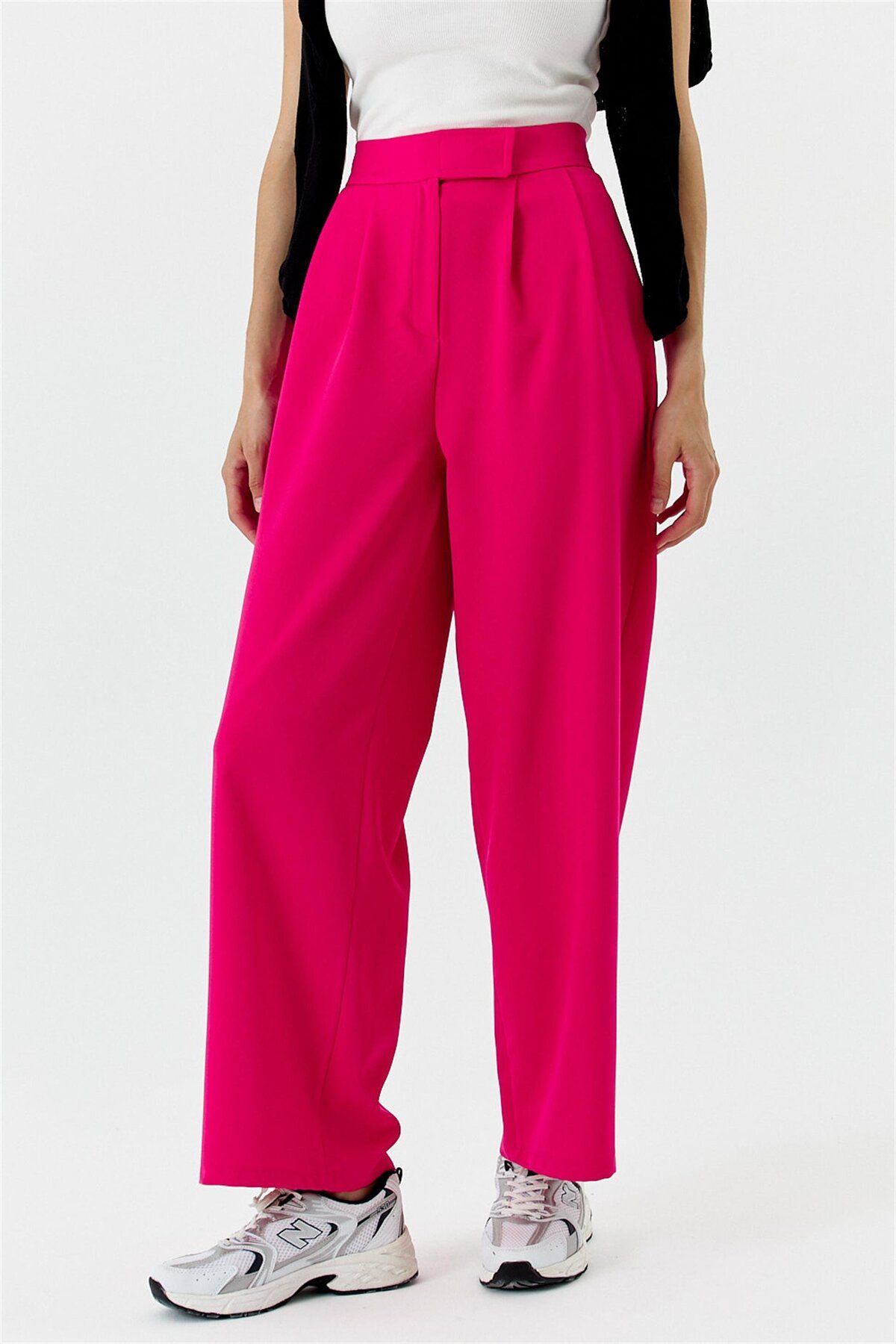 Tuba Butik-Pantaloni de damă Palazzo Fuchsia cu detaliu velcro 5