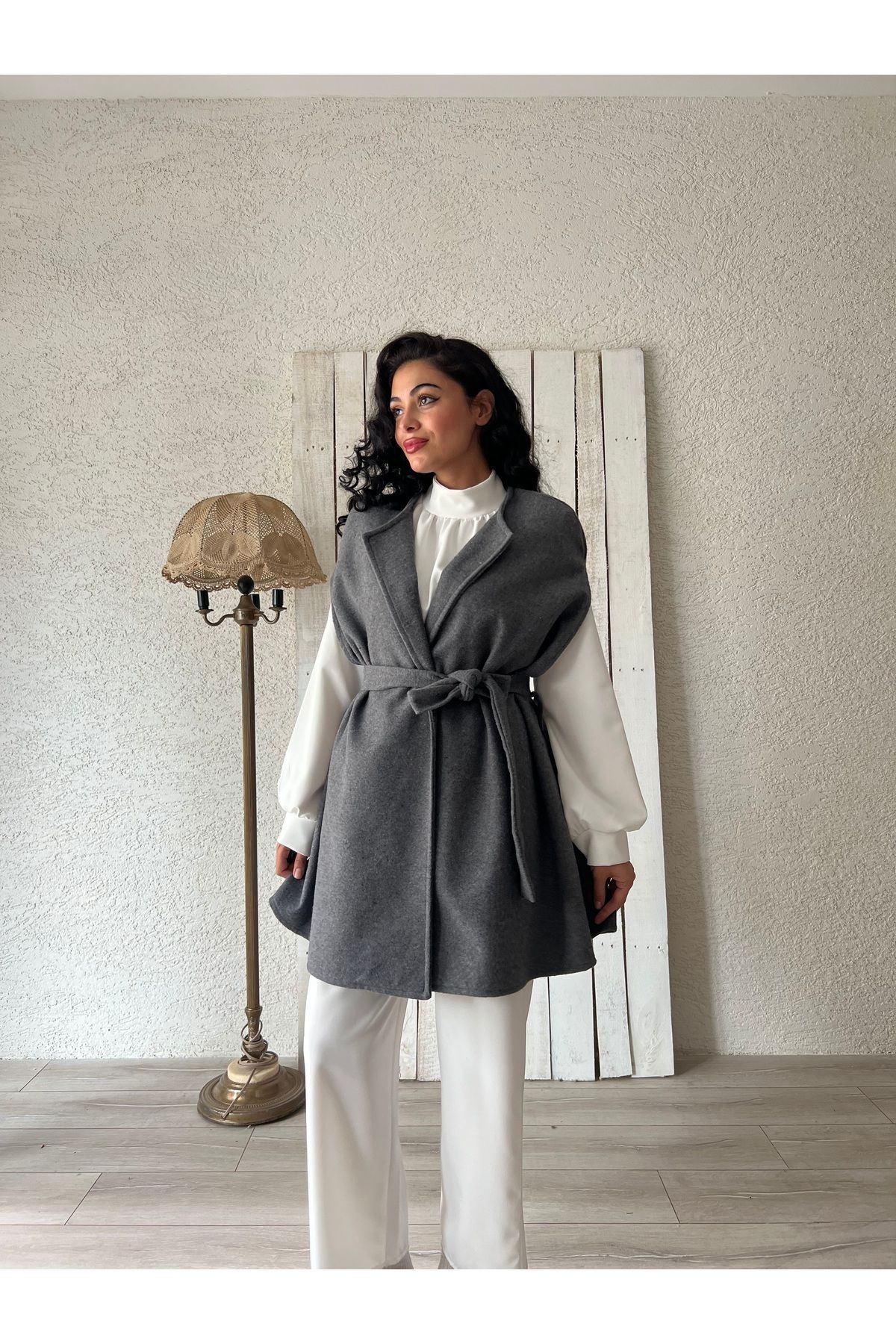 KÜÇÜĞÜM BUTİK-Anthracite Stamp Poncho 2