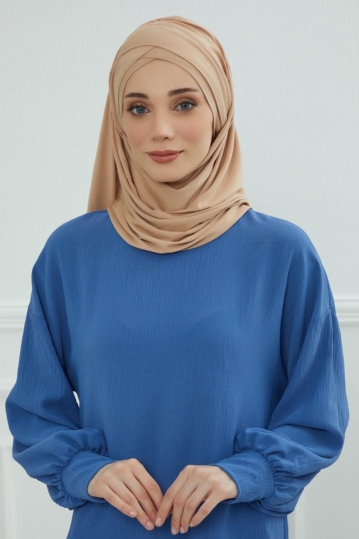 Aisha's Design-Practical Combed Cotton Shawl - Front Cross Sewing and Drawstring, Cps-45, Cps-45 2