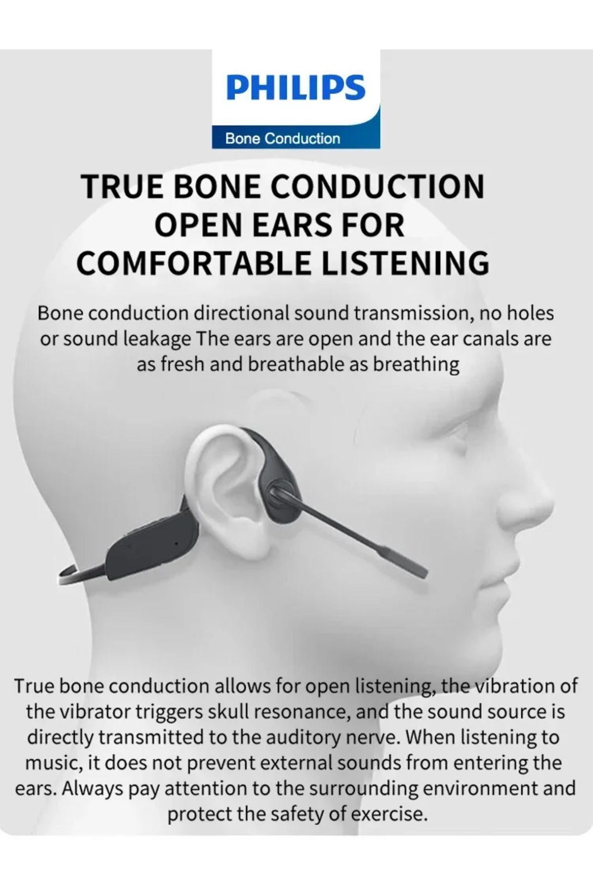 Philips-New Philips TAN5609 Bone Conduction Headphone Wireless Bluetooth 5.2 Earphone Call Noise Reductio... 3