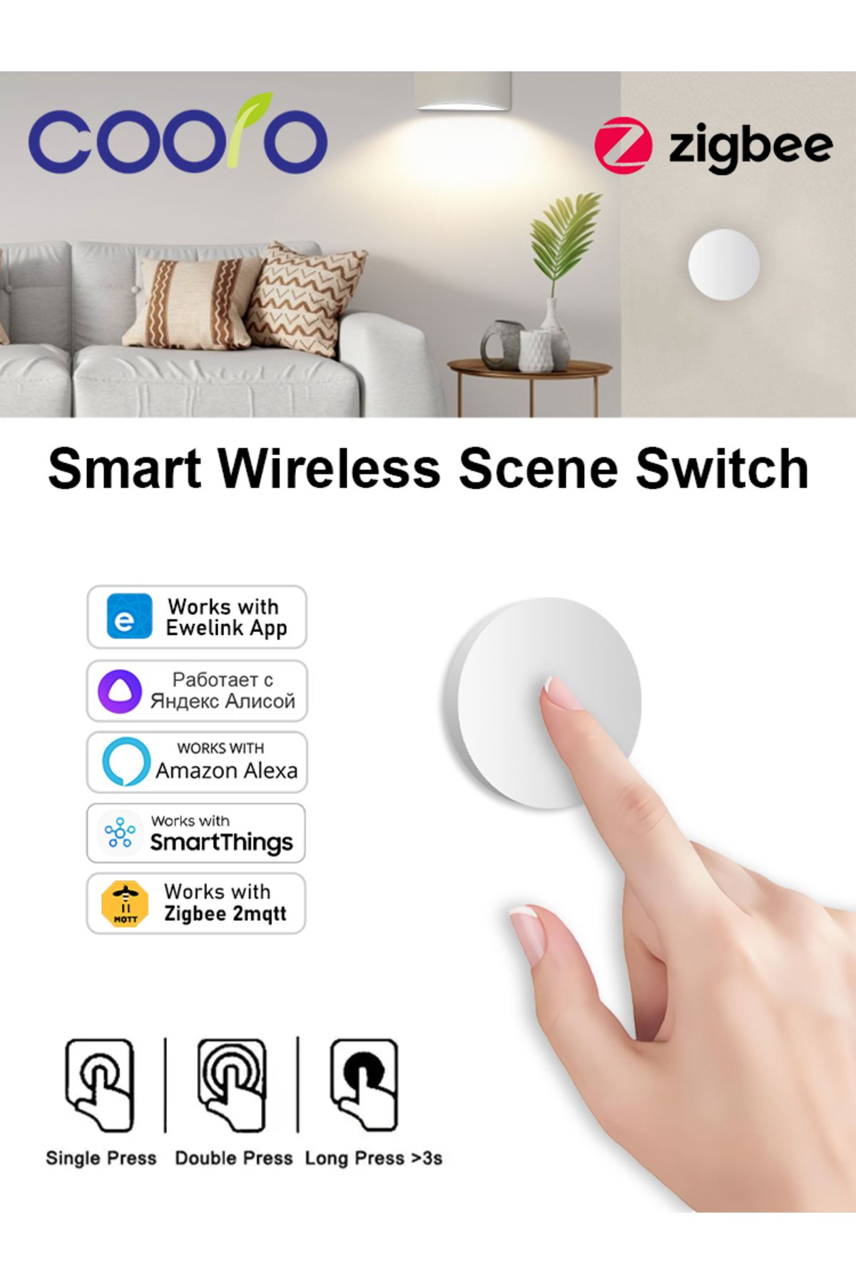 Choice-Ewelink Zigbee Smart Push Button Wireless Switch Include Battery Remote Control Automation Scenar... 8