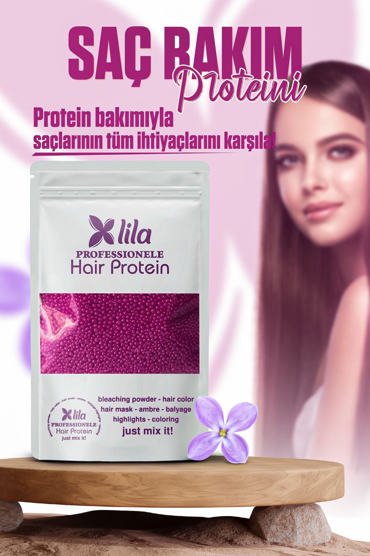 LilaHair Ekstra E Vitaminli Saç Bakım Proteini Çilek Kokulu - Yıpranmalara Karşı Özel Ürün 50gr