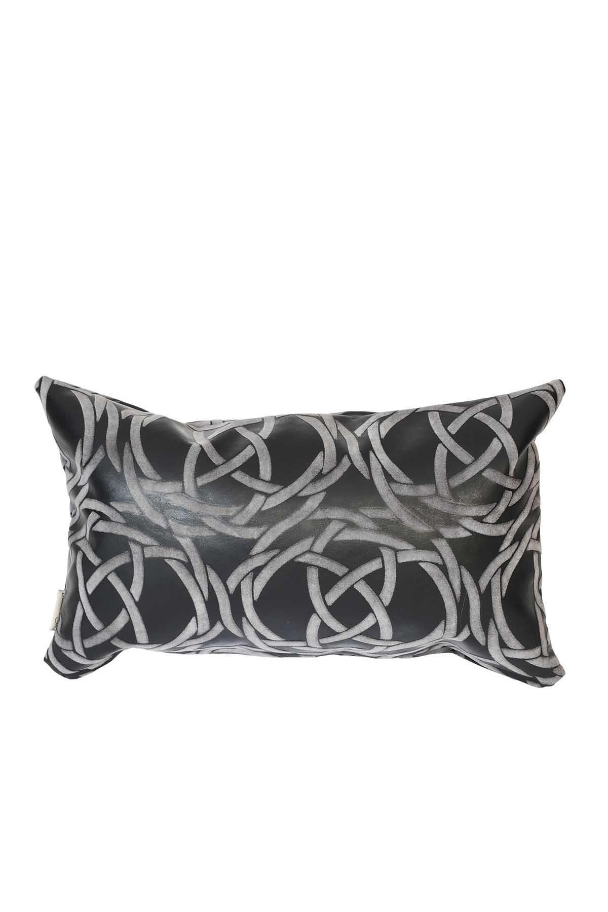 Ayşe Tasarım-Black Velvet Patterned Double Sided Leather Throw Pillow Cover - K-170 1