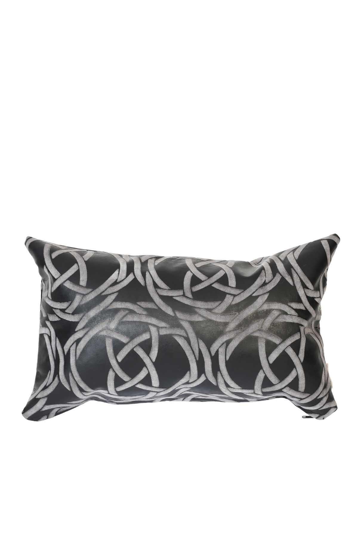 Ayşe Tasarım-Black Velvet Patterned Double Sided Leather Throw Pillow Cover - K-170 2