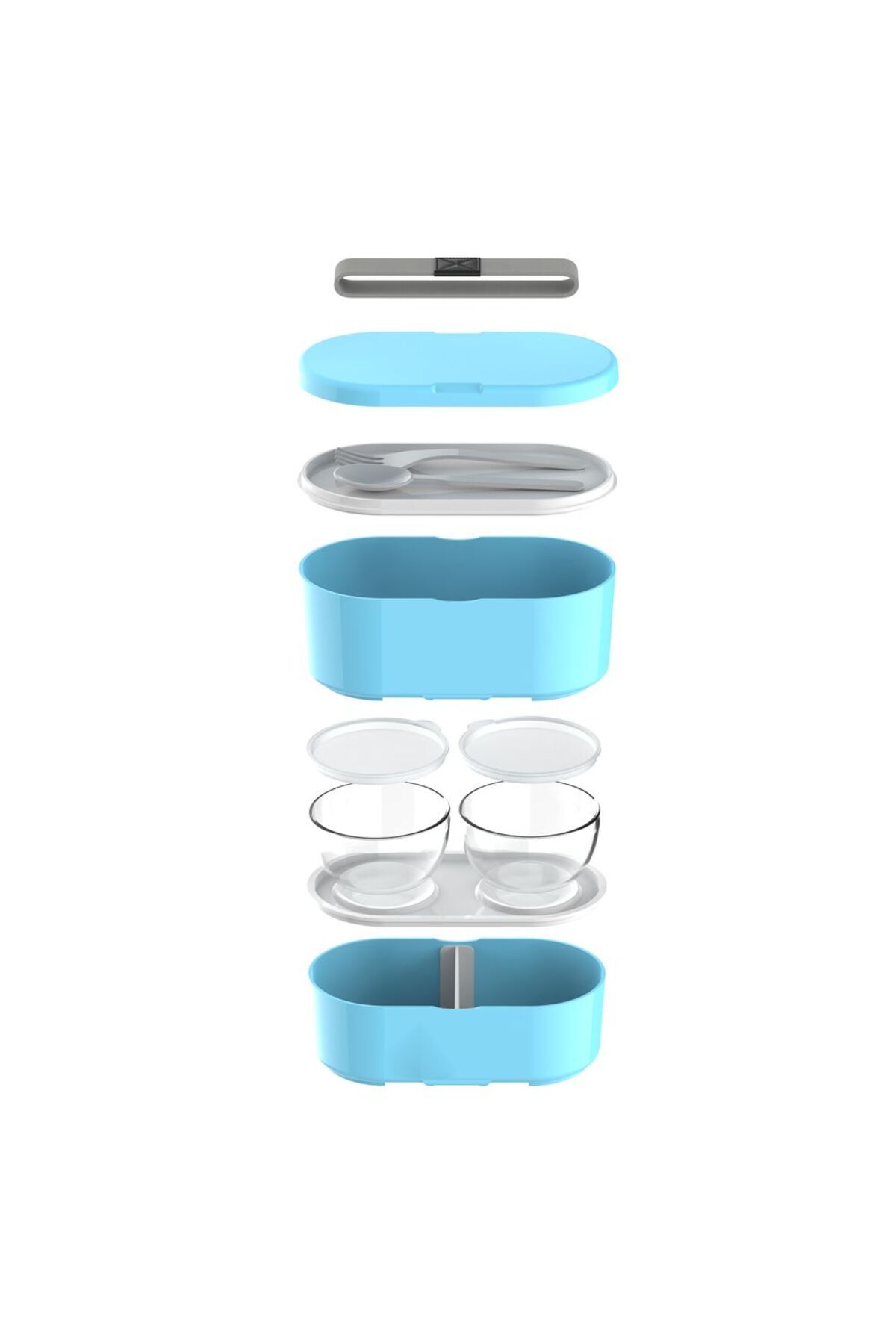 zweikell-Boxy Large Carolina 3 Compartments 1450ml (49oz) Lunch Box - Lunch Carrying Bowl - Blue 4