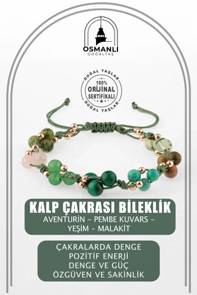 OSMANLI DOĞAL TAŞ Sertifikalı Kalp Çakrası Aventurin, Pembe Kuvars, Yeşim, Ma...