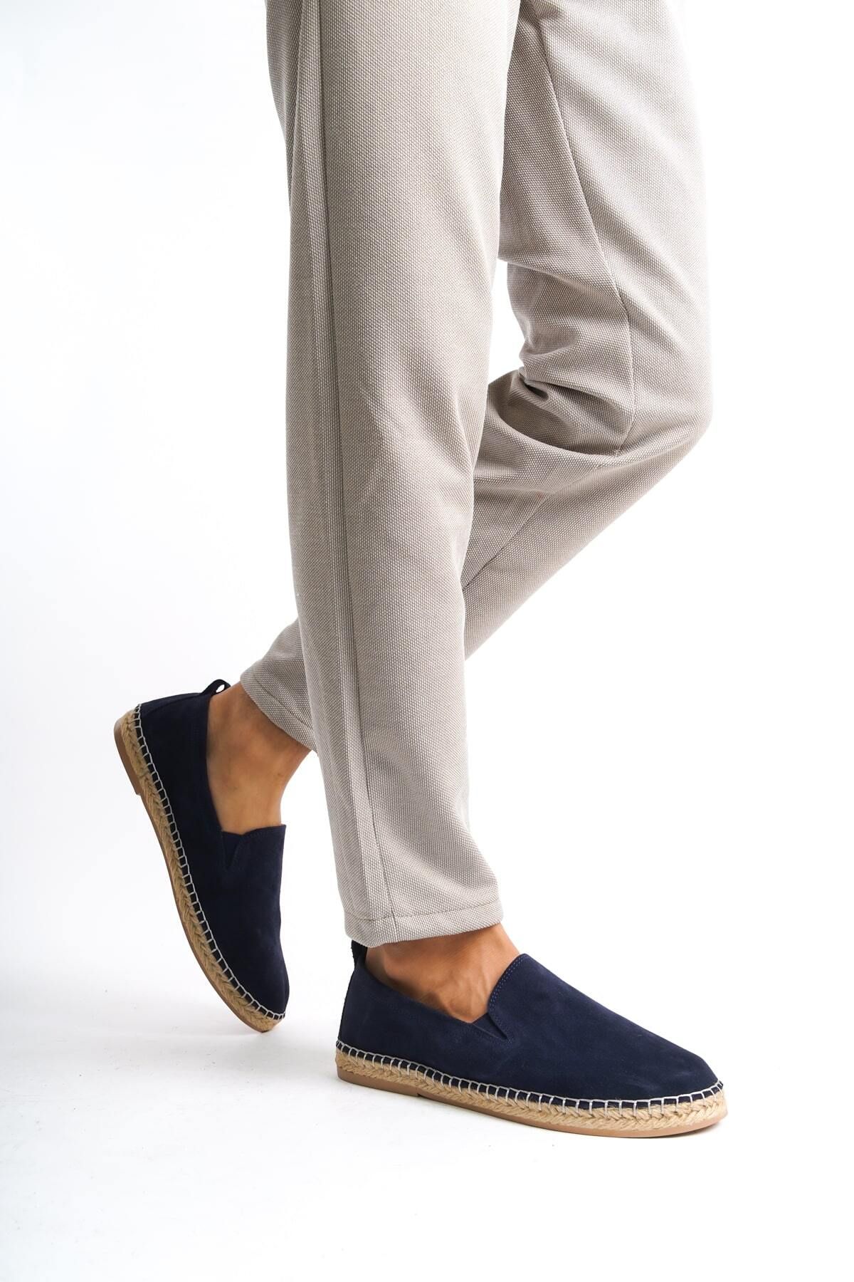 Mubiano-Men's Navy Blue Suede Espadrille and Loafer - Jute Base, Summer Model - mssr1120-lcv 1