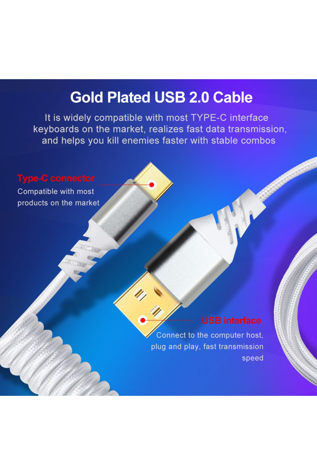 Choice-REDRAGON A115 Type C USB Coiled Wire Spring Cable Aviator Desktop Computer PC Aviation Connector ... 5