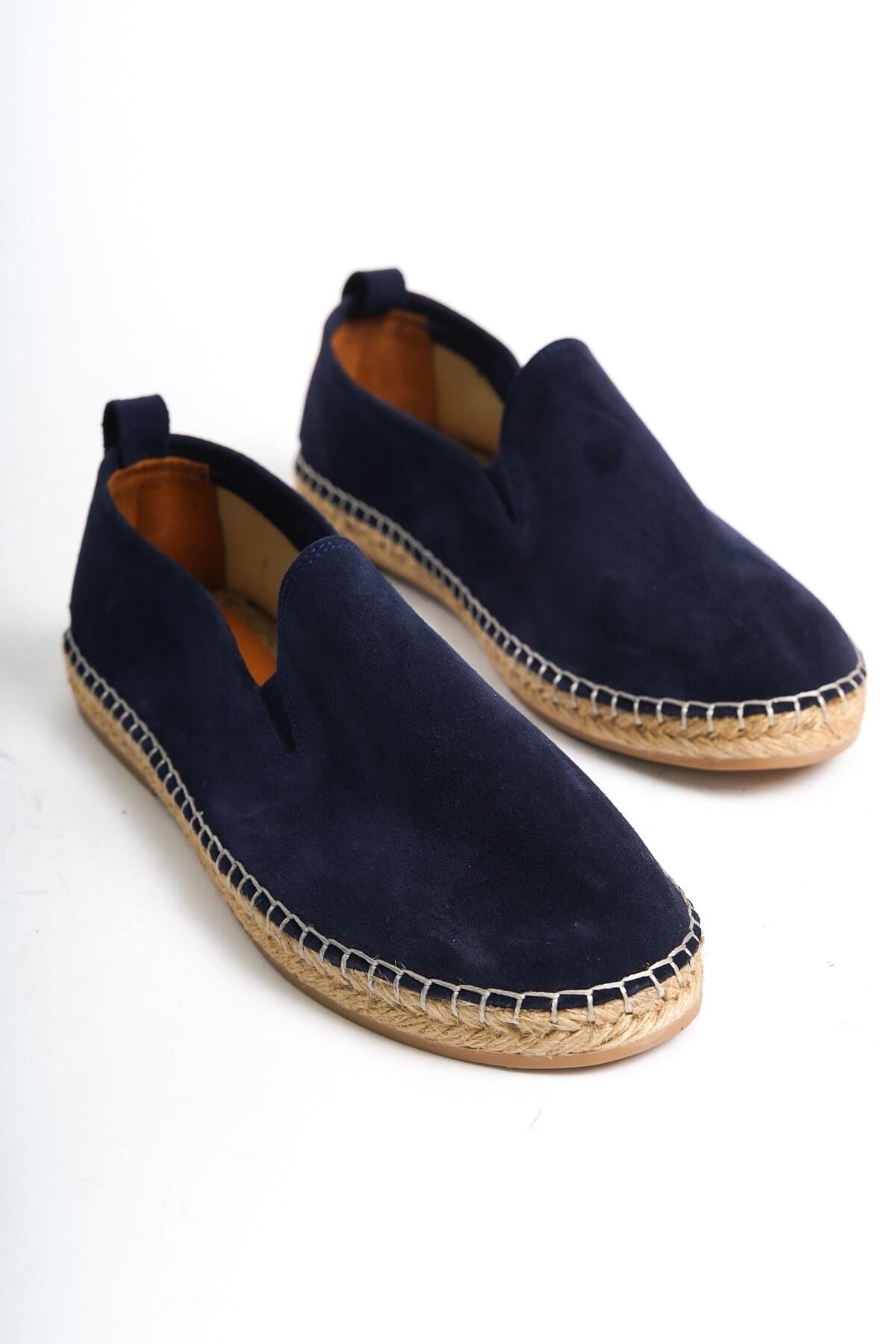 Mubiano-Men's Navy Blue Suede Espadrille and Loafer - Jute Base, Summer Model - mssr1120-lcv 2