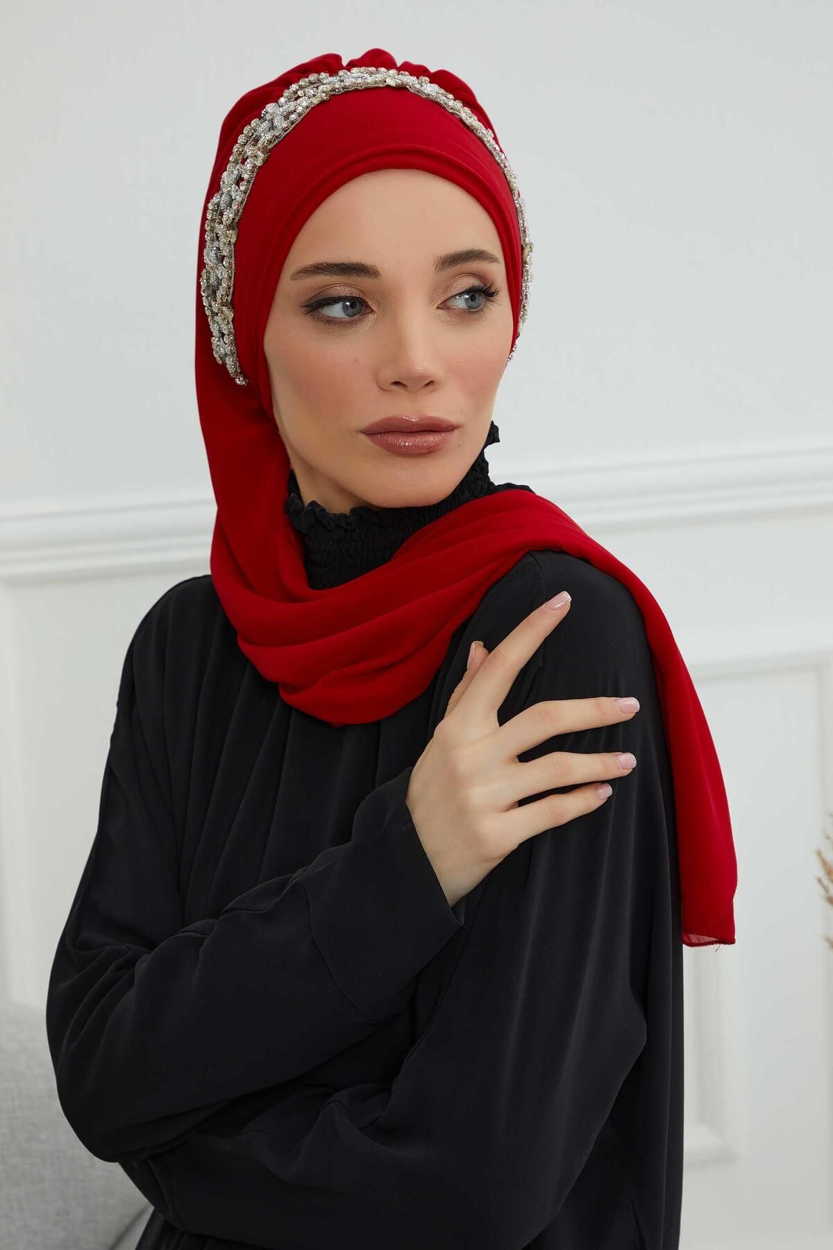 Aisha's Design-Turban gata din șifon - cu accesorii din piatră, model de design ht-101,ht-101 3