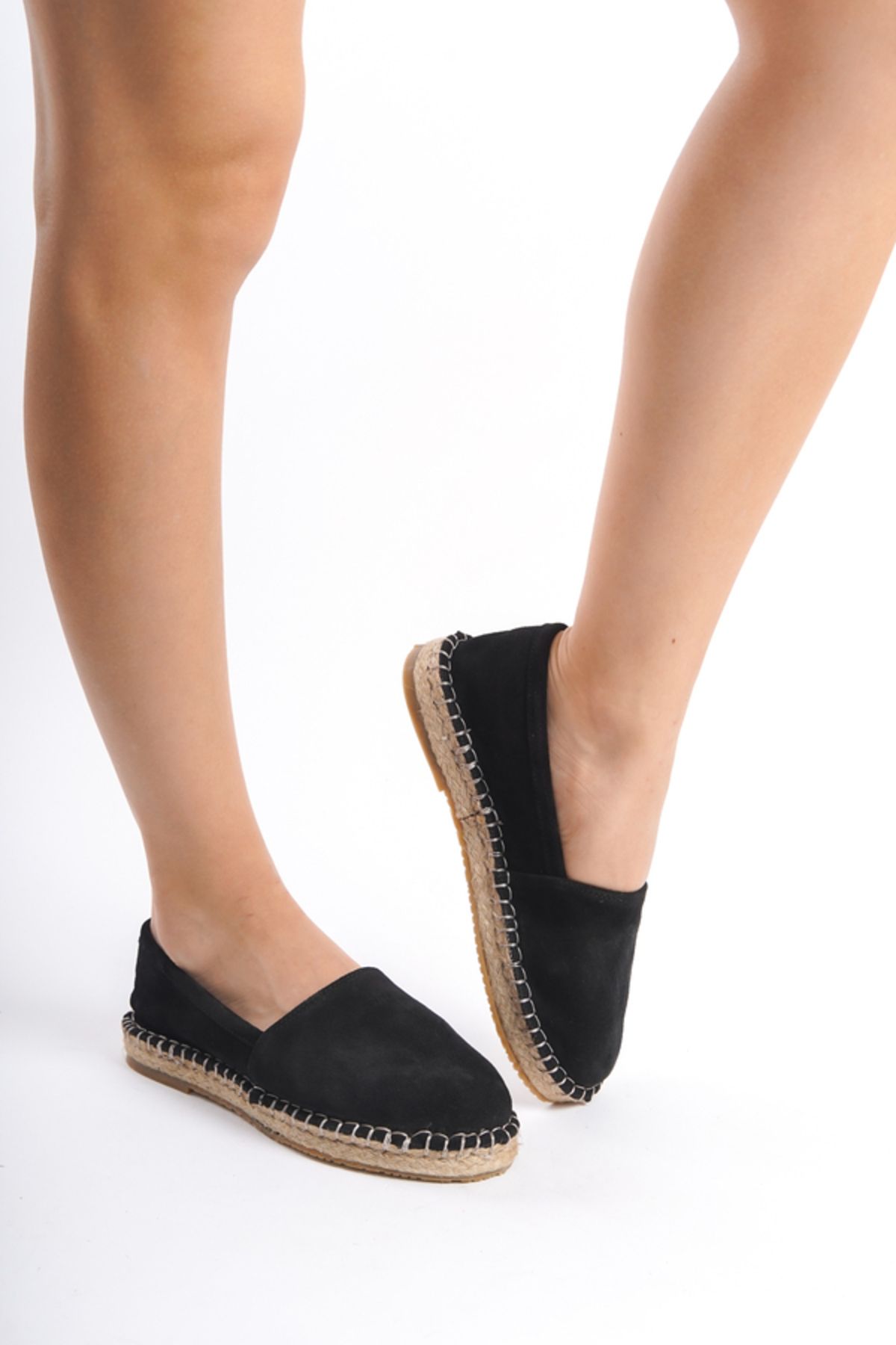 Mubiano Collection Balerini Espadrille Damă Din Piele Intoarsa Neagra -mcsvt23tms002-s Femeie - 39
