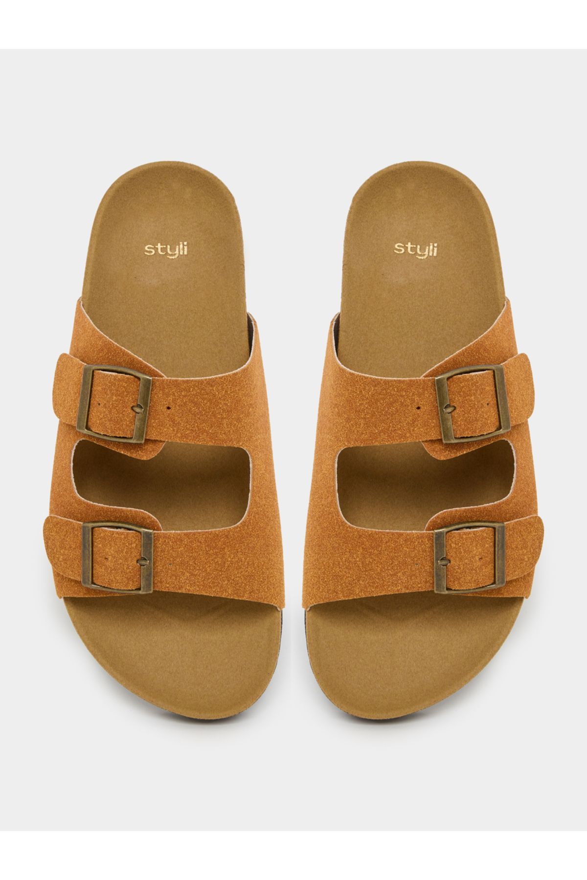 Styli-Suede Look Soft Footbed Sandals 5