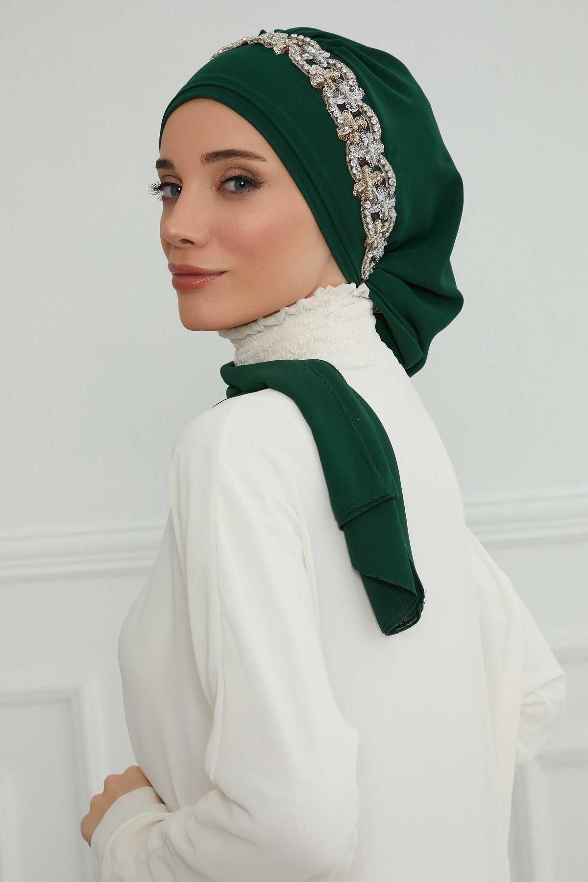 Aisha's Design-Turban gata din șifon - cu accesorii din piatră, design, ht-101, ht-101 7