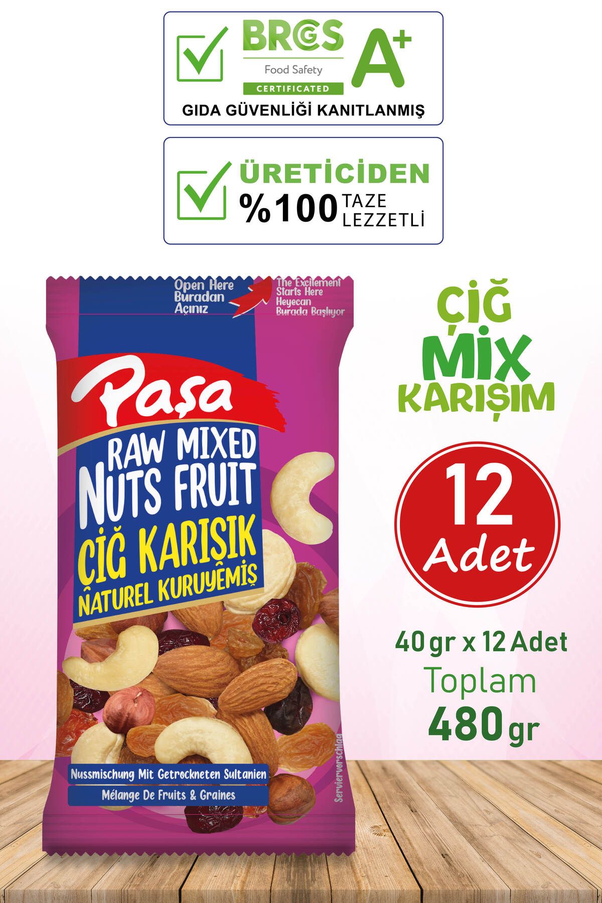 Paşa Kuruyemiş Çiğ Karışık Naturel Kuruyemiş 40 gr X 12 Adet (TOPLAM 480 GR)