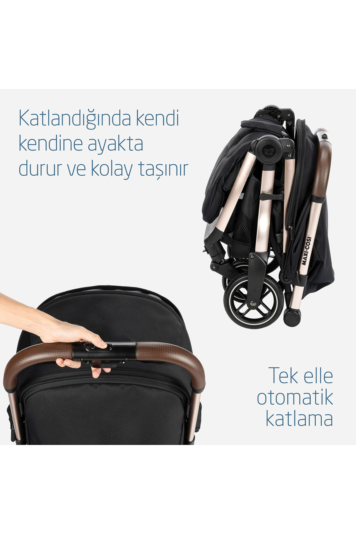 Maxi-Cosi Maxi-cosi Eva Otomatik Katlanan Kompakt Bebek Arabası Essesntial Black Champagne fotoğrafı 6 (önizleme)