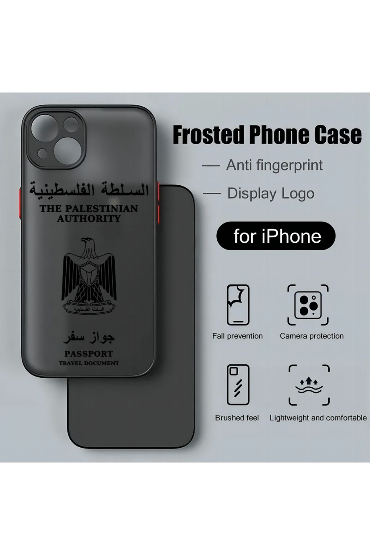 Choice-Matte Transparent Back Phone Case Palestine Flag Map For Samsung  S24 S23 S22 S21 S20 S10 FE Note... 5