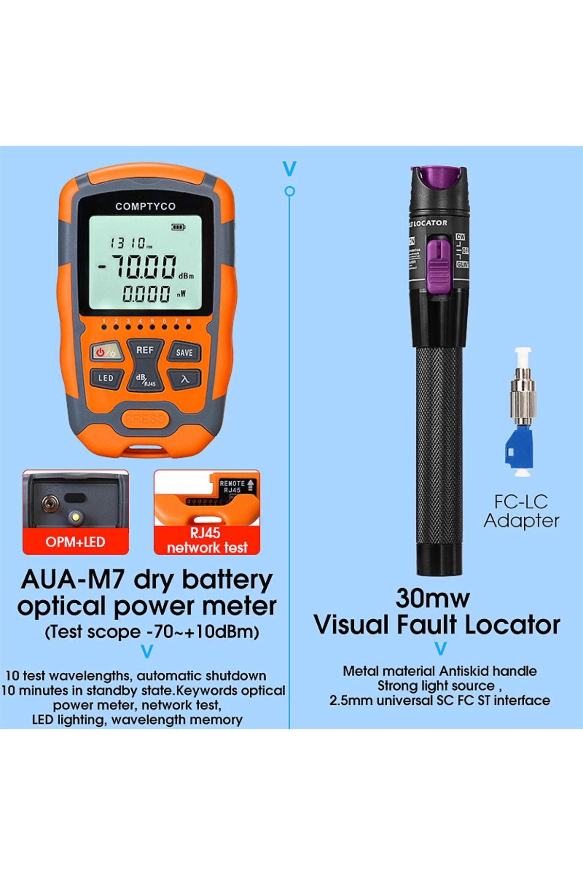 Choice-Aua-m5(-50 TO 26DBM) Comptyco Aua-m7/m5 Optical Power Meter And 30mw (PURPLE) Visual Fault Locator A 4