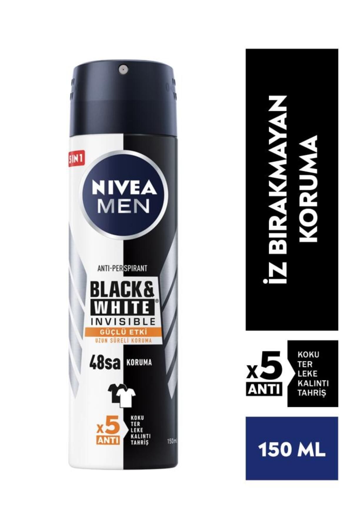 Men Erkek Sprey Deodorant Black&white Invisible Güçlü Etki 150ml, 48 Saat Anti-perspirant Koruma