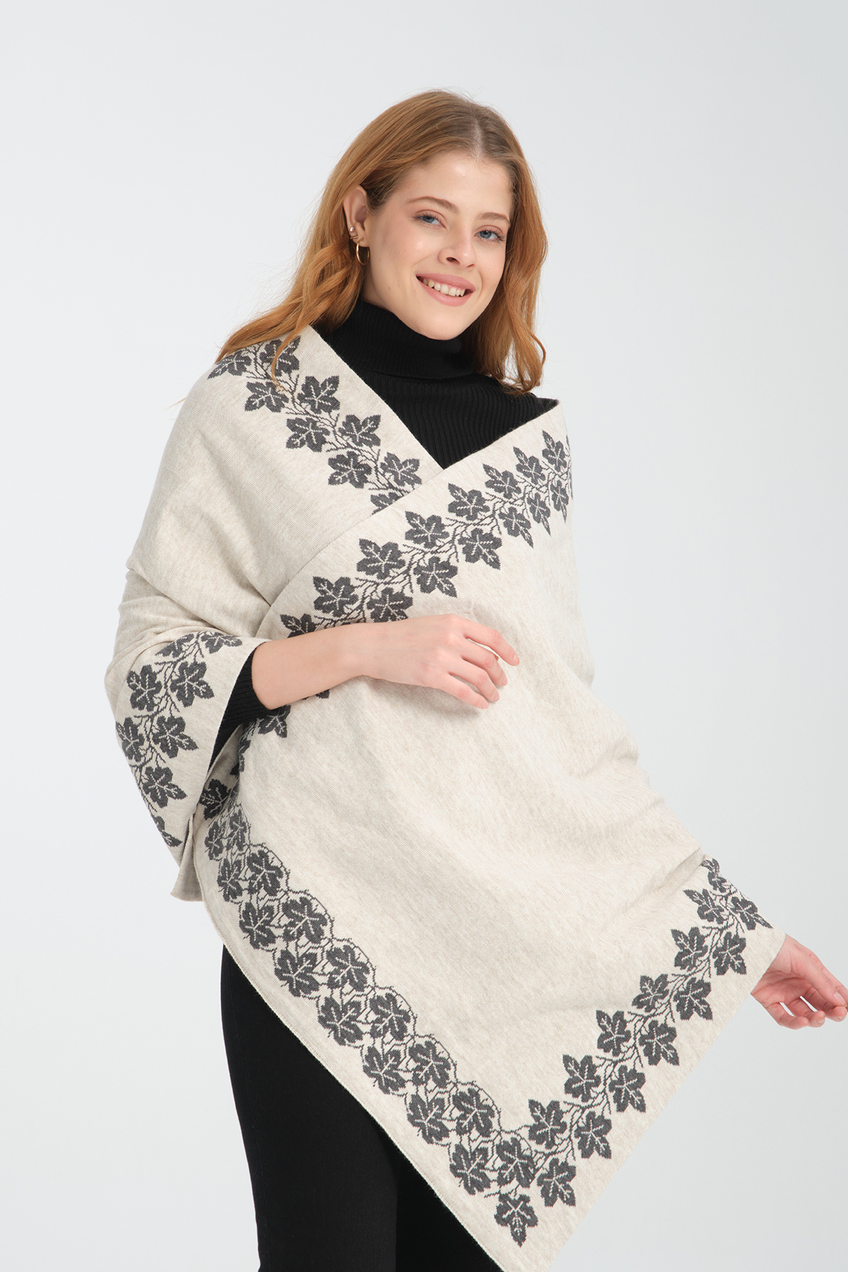 VEGA MODA-Ivy Pattern Shoulder Shawl, Stylish Comfortable Shoulder Shawl with Ivy Pattern, Knitwear Shoulder Shawl, Reversible Shawl 8