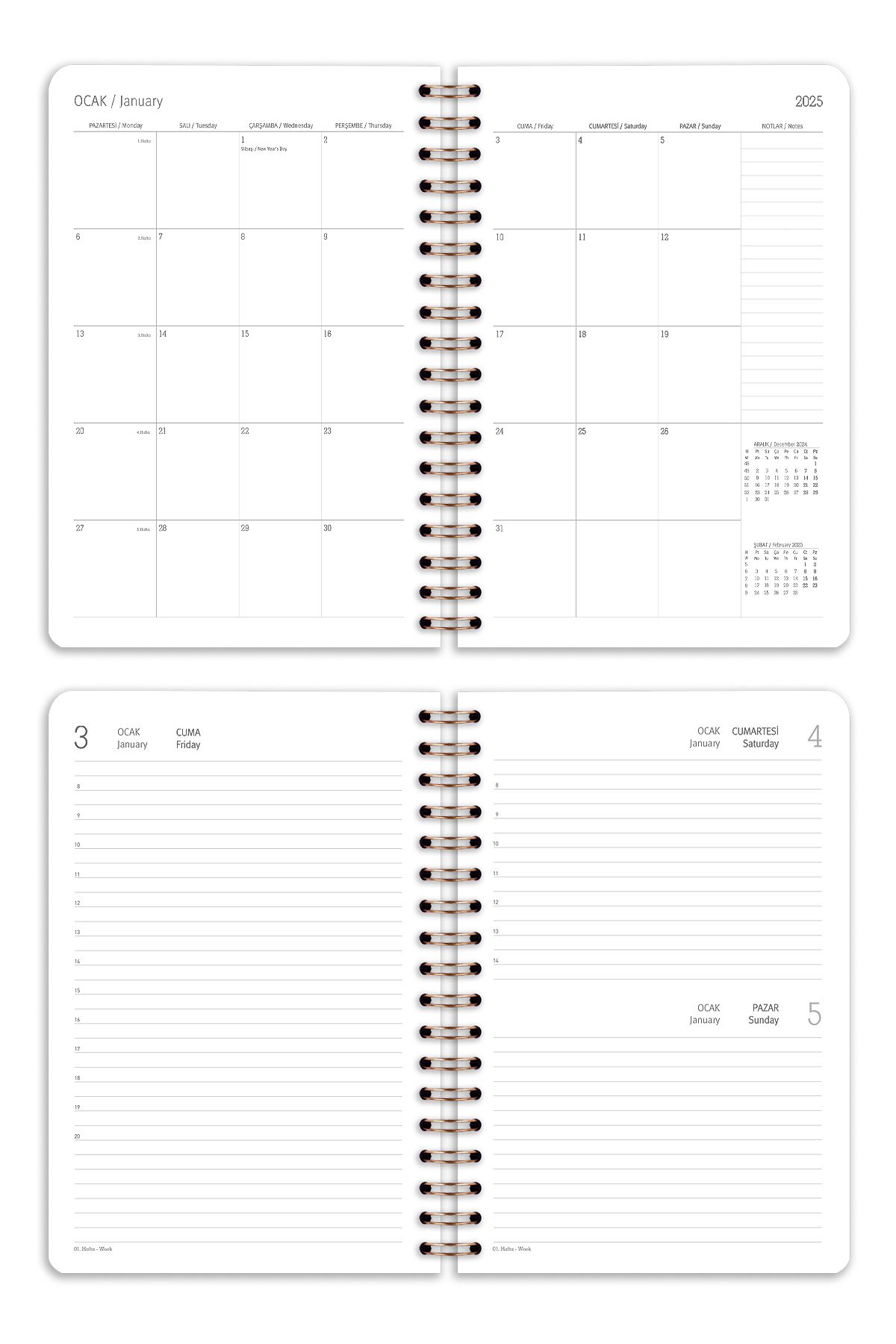 Matt Notebook-جدول أعمال يومي حلزوني لعام 2025 - 16x24 سم 12 شهرًا منقط 7