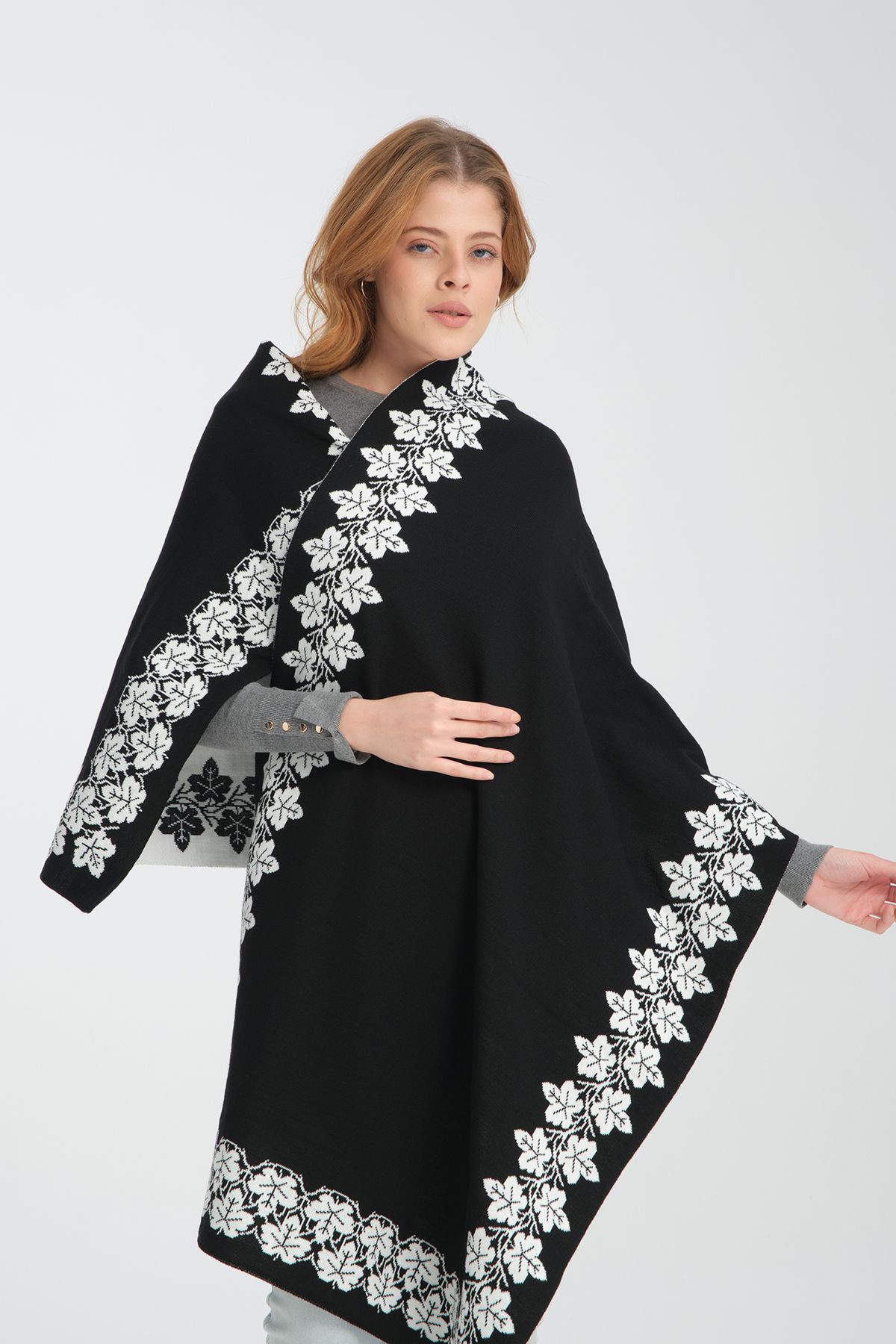 VEGA MODA-Şal de umăr cu model Ivy, Şal de umăr confortabil elegant cu model Ivy, Şal de umăr tricotat, Şal bidirecţional 5