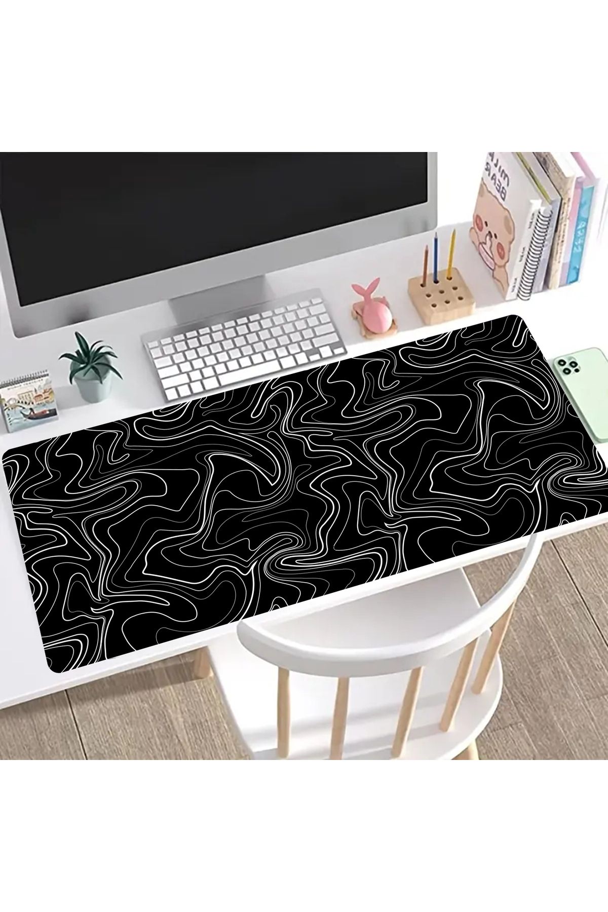 Choice-Large Gaming Mouse Pad with Stitched Edges Minimalist Topographic Map Desk Mat Extended Mousepad ... 3