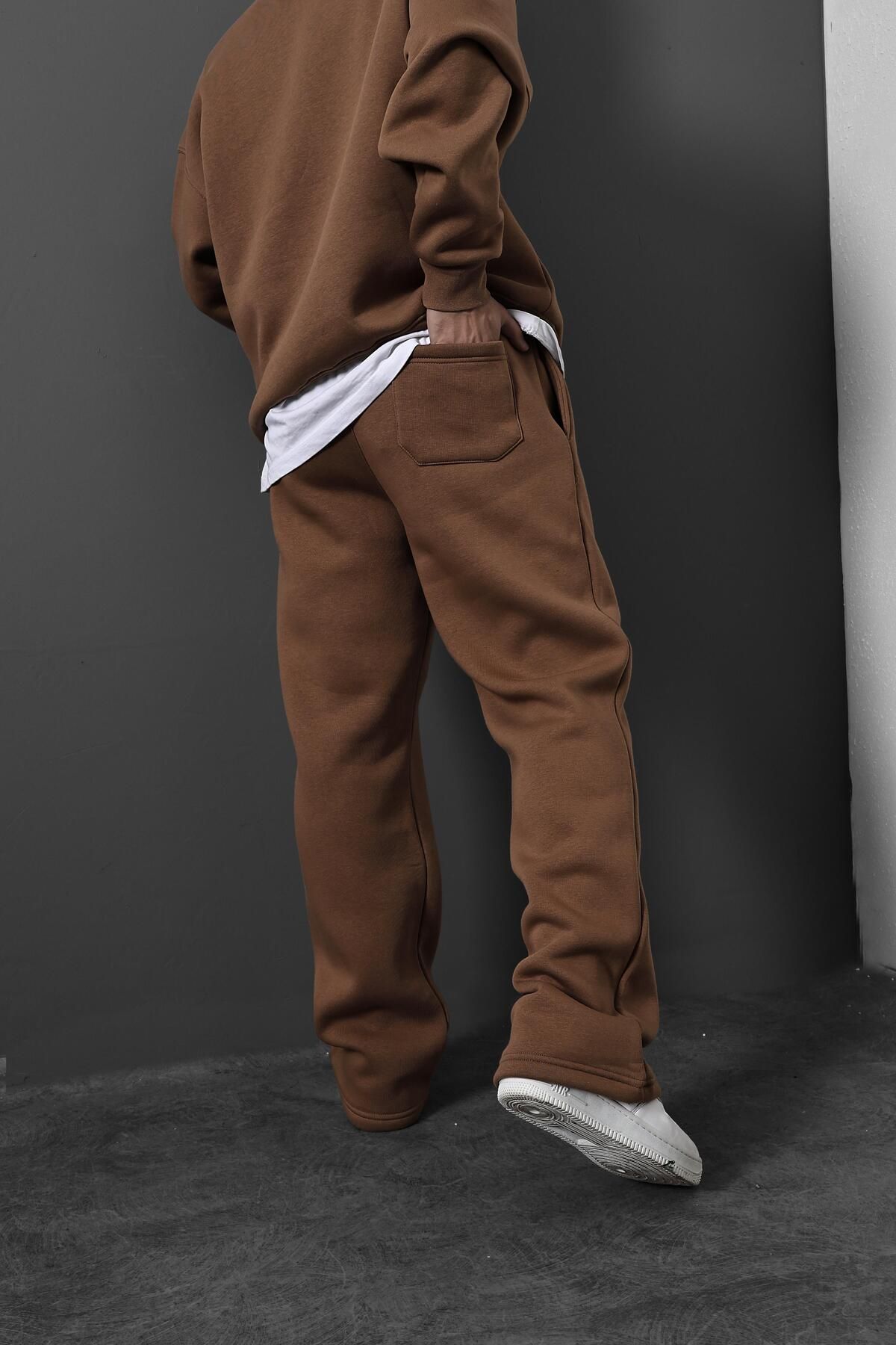 Slatra-Men's Brown Basic Baggy Fit Tracksuit 2