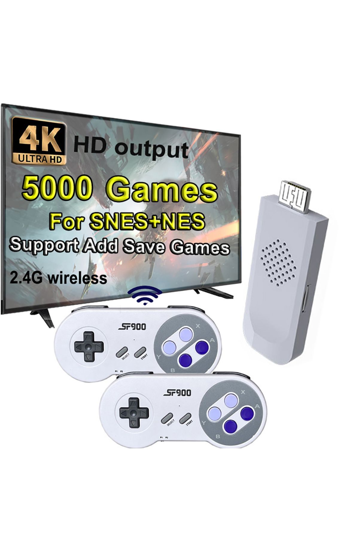 ONETOMAX-SF900 Classic Retro Game Console HD Video Game Stick With 5000 Games for SNES Wireless Controller... 7